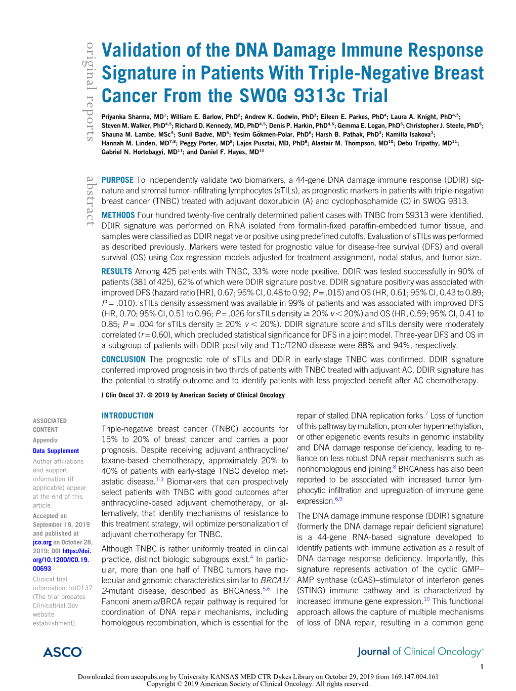 Validation of the DNA Damage Immune Response Signature In