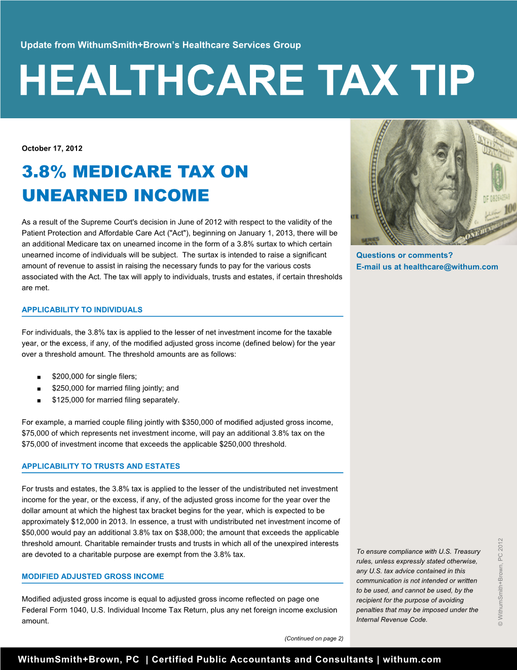 3.8% Medicare Tax on Unearned Income