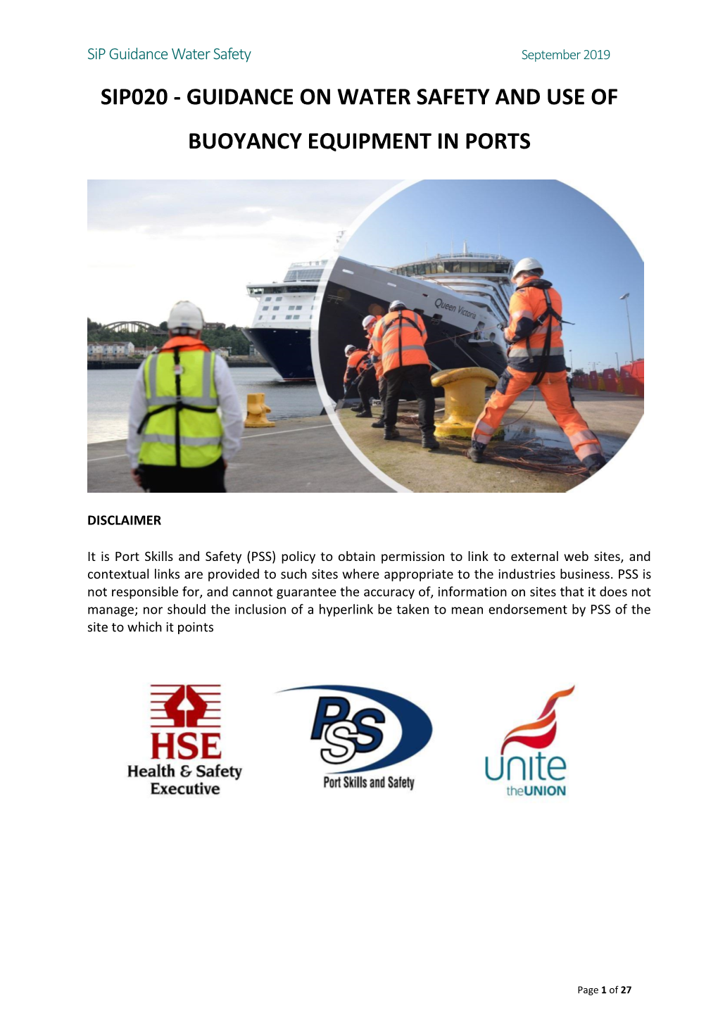 Sip020 - Guidance on Water Safety and Use of Buoyancy Equipment in Ports