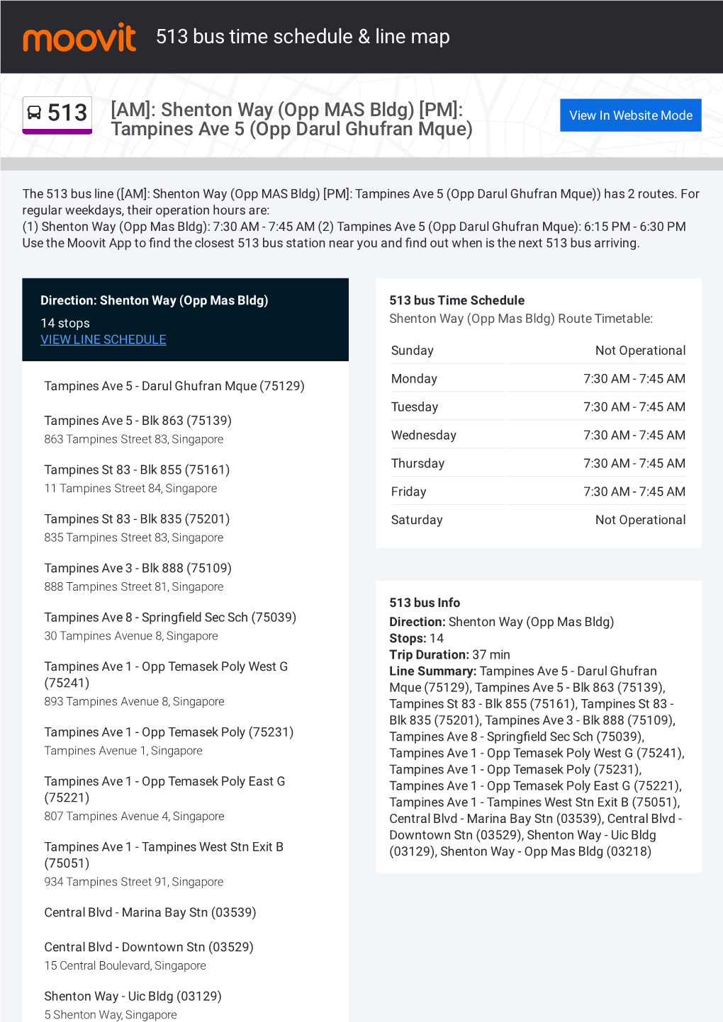 513 Bus Time Schedule & Line Route