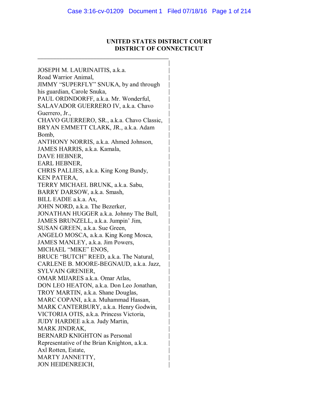 UNITED STATES DISTRICT COURT DISTRICT of CONNECTICUT | JOSEPH M. LAURINAITIS, A.K.A