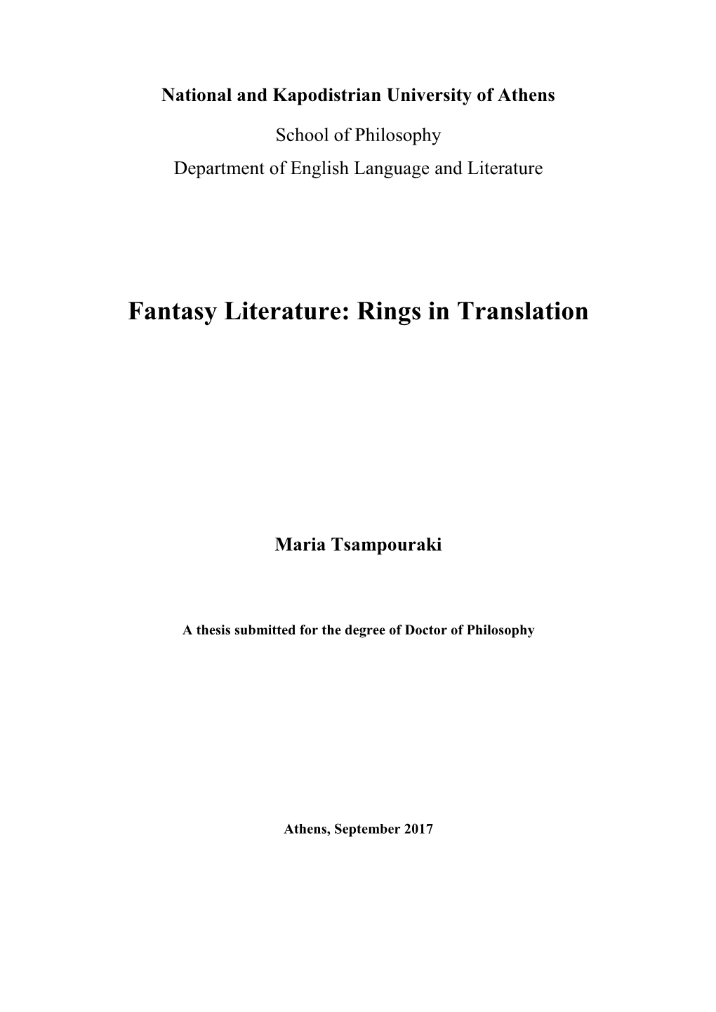 Fantasy Literature: Rings in Translation