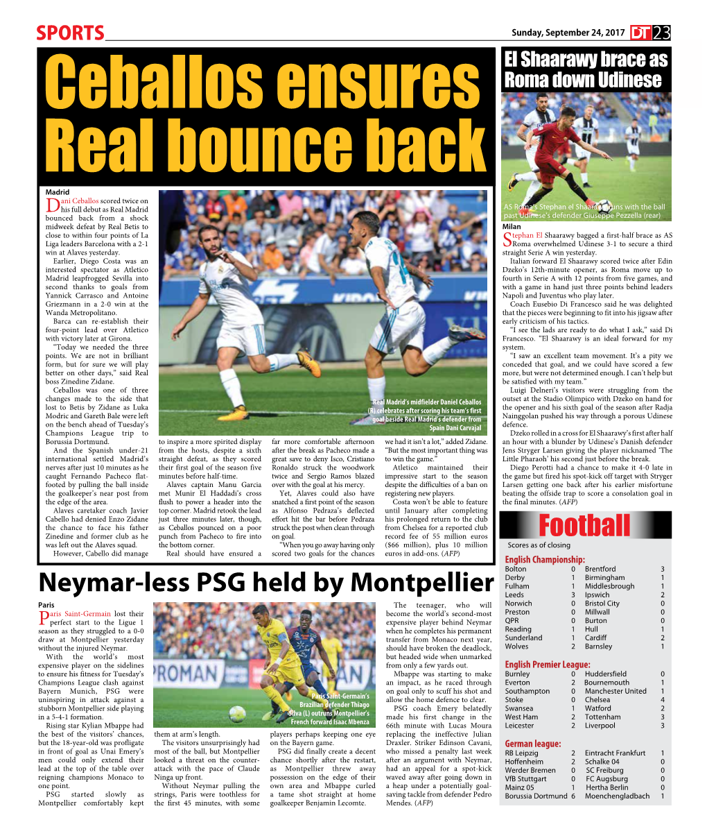 Football Neymar-Less PSG Held by Montpellier