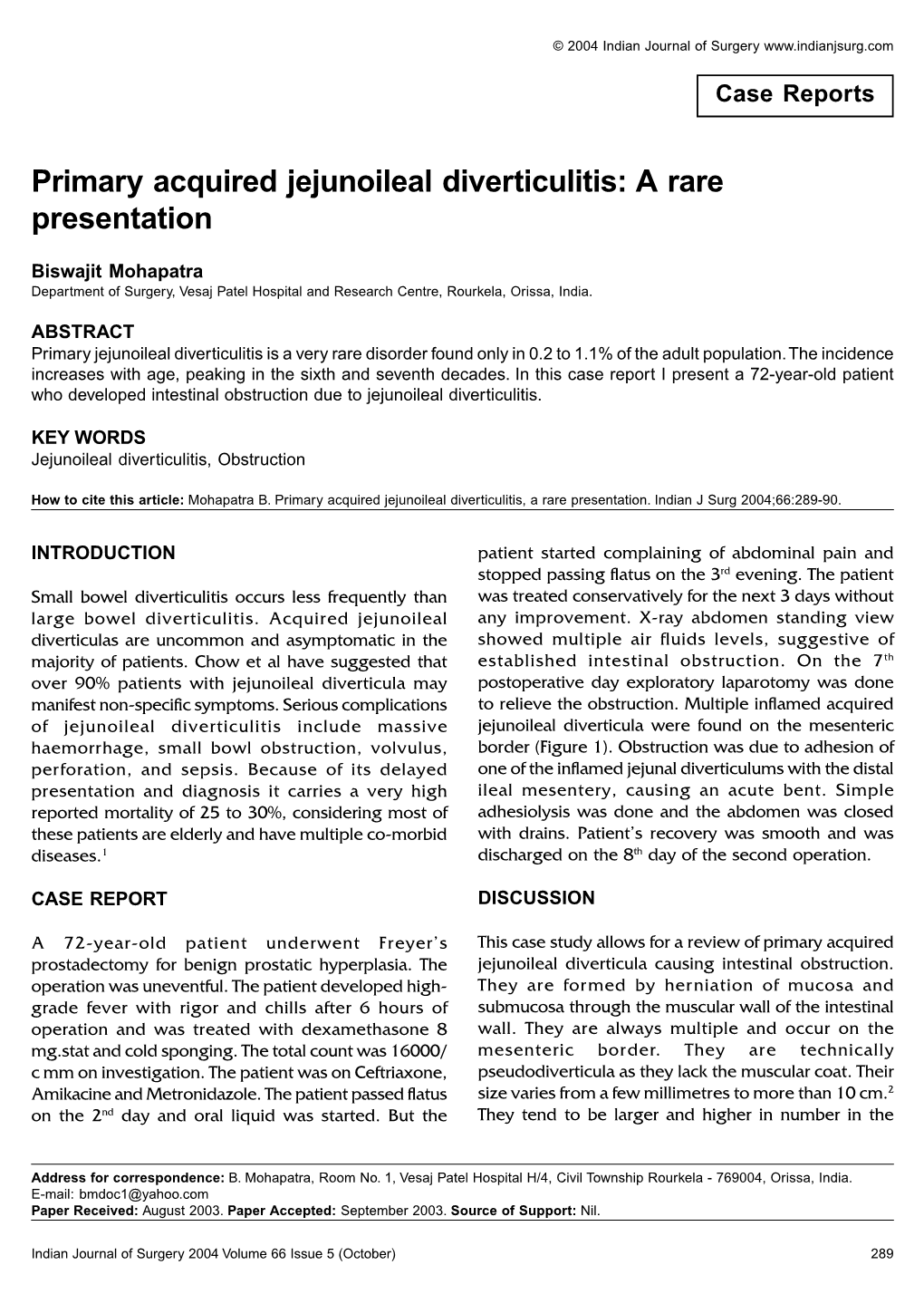 Primary Acquired Jejunoileal Diverticulitis: a Rare Presentation