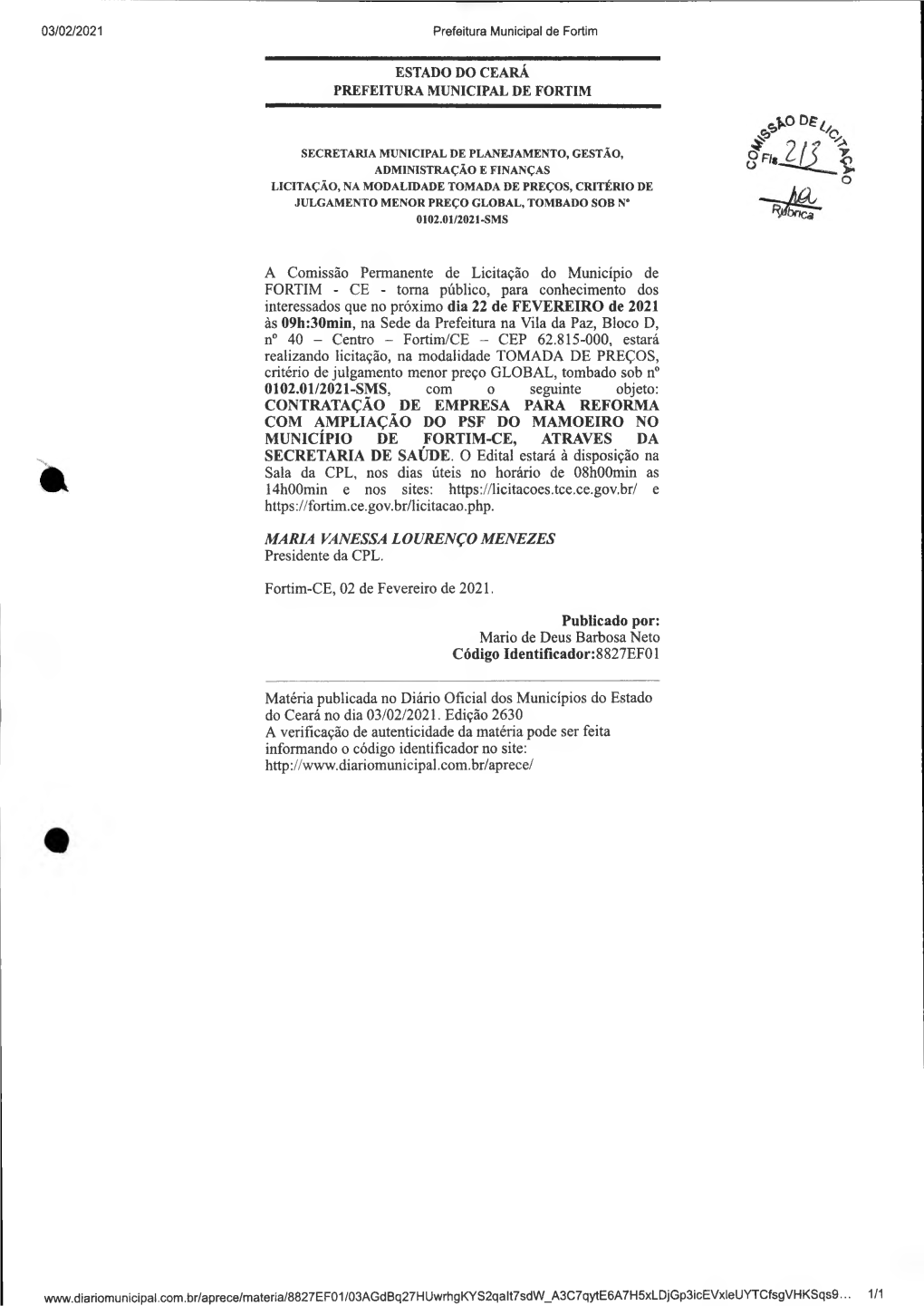 Estado Do Ceará Prefeitura Municipal De Fortim A