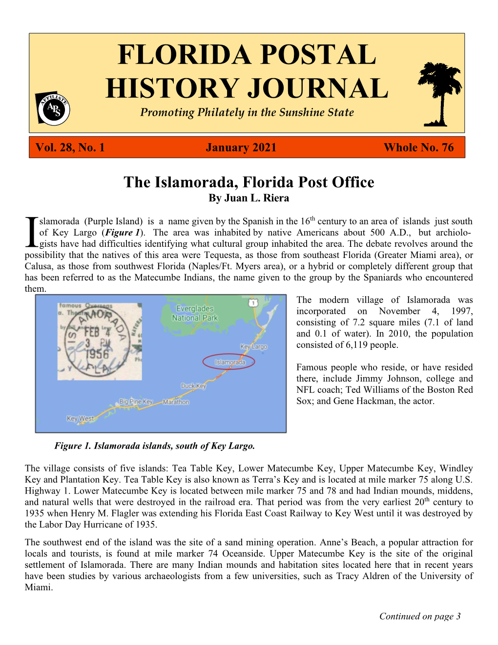 FLORIDA POSTAL HISTORY JOURNAL Promoting Philately in the Sunshine State