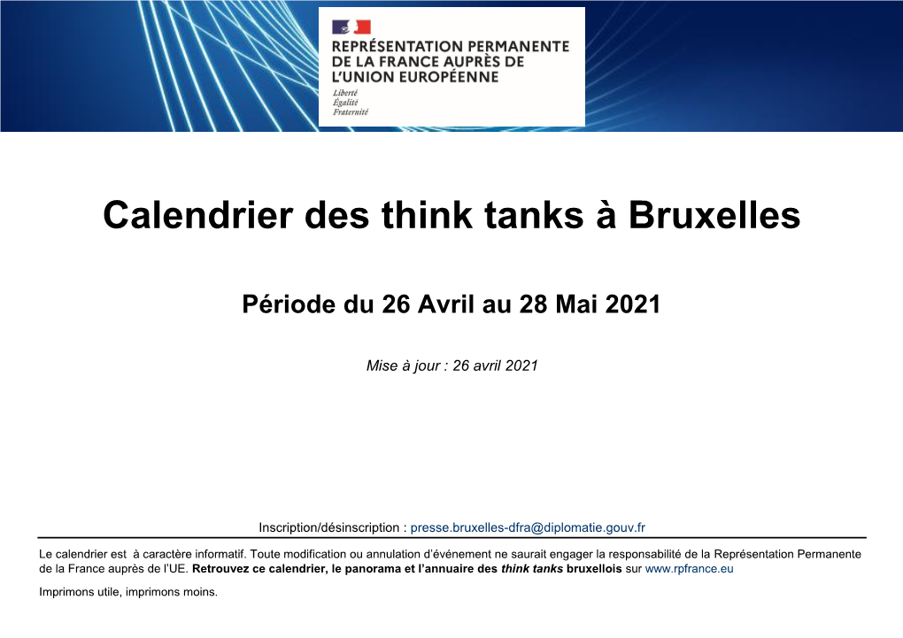 Calendrier Des Think Tanks À Bruxelles