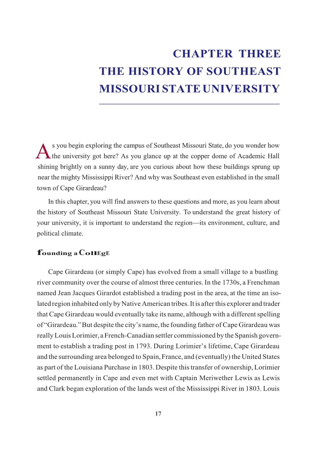 Chapter Three the History of Southeast Missouri State University
