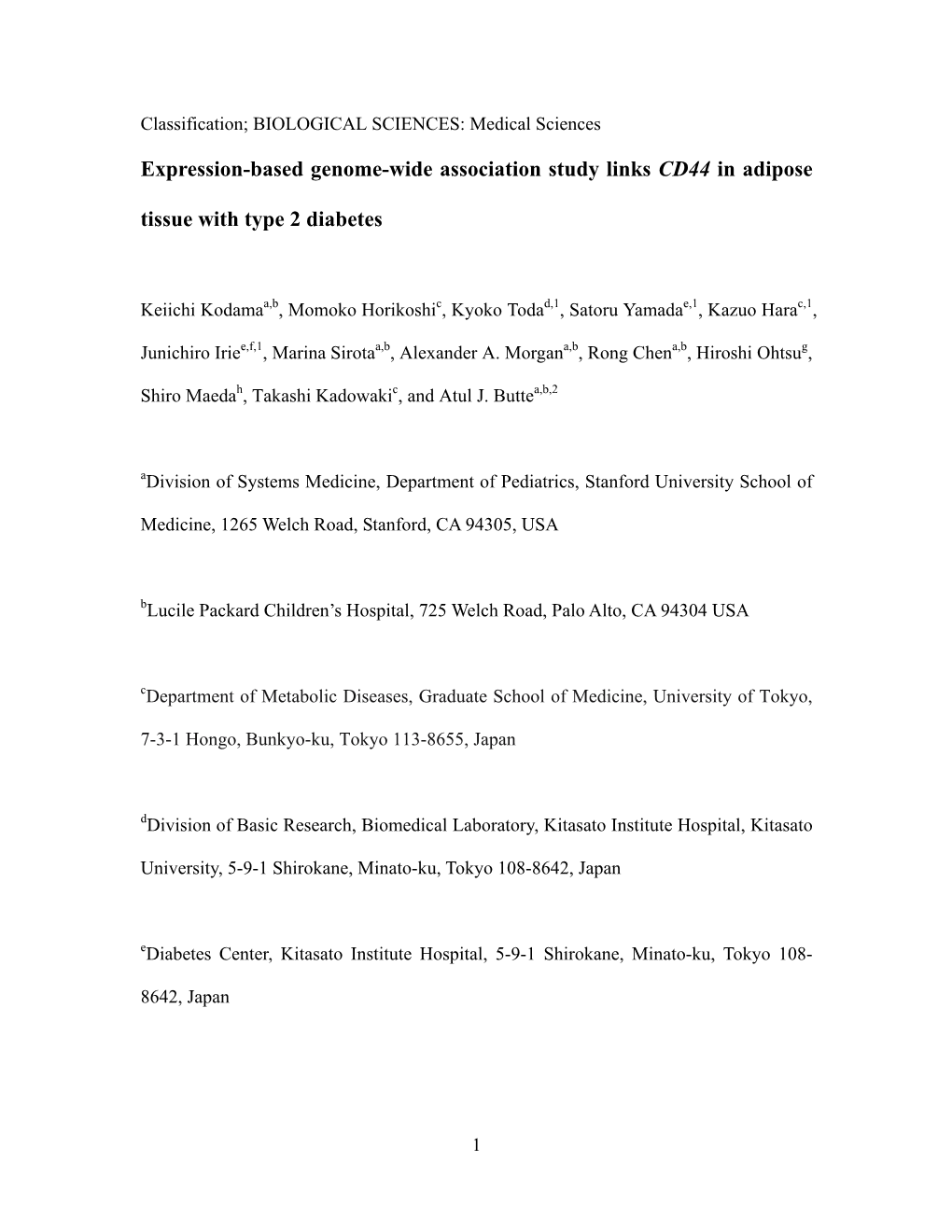 Expression-Based Genome-Wide Association Study Links CD44 in Adipose Tissue with Type 2 Diabetes