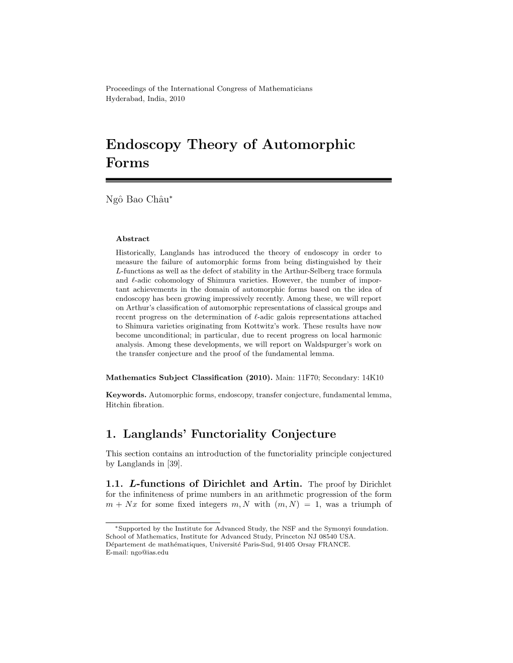 Endoscopy Theory of Automorphic Forms