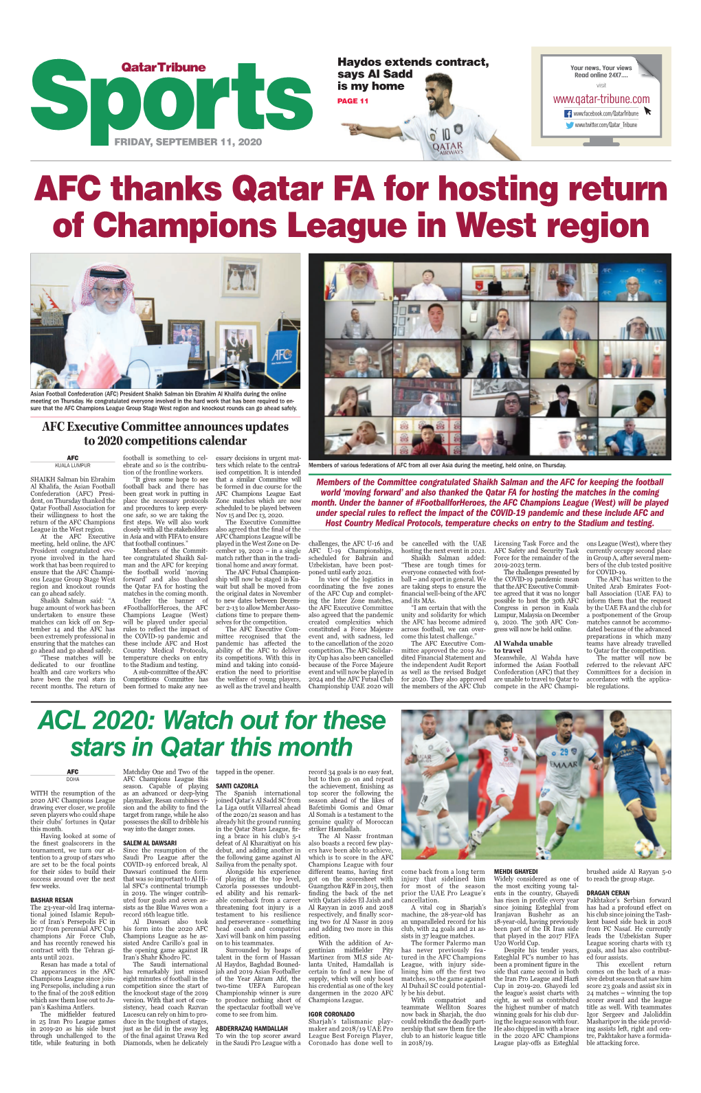 AFC Thanks Qatar FA for Hosting Return of Champions League in West Region