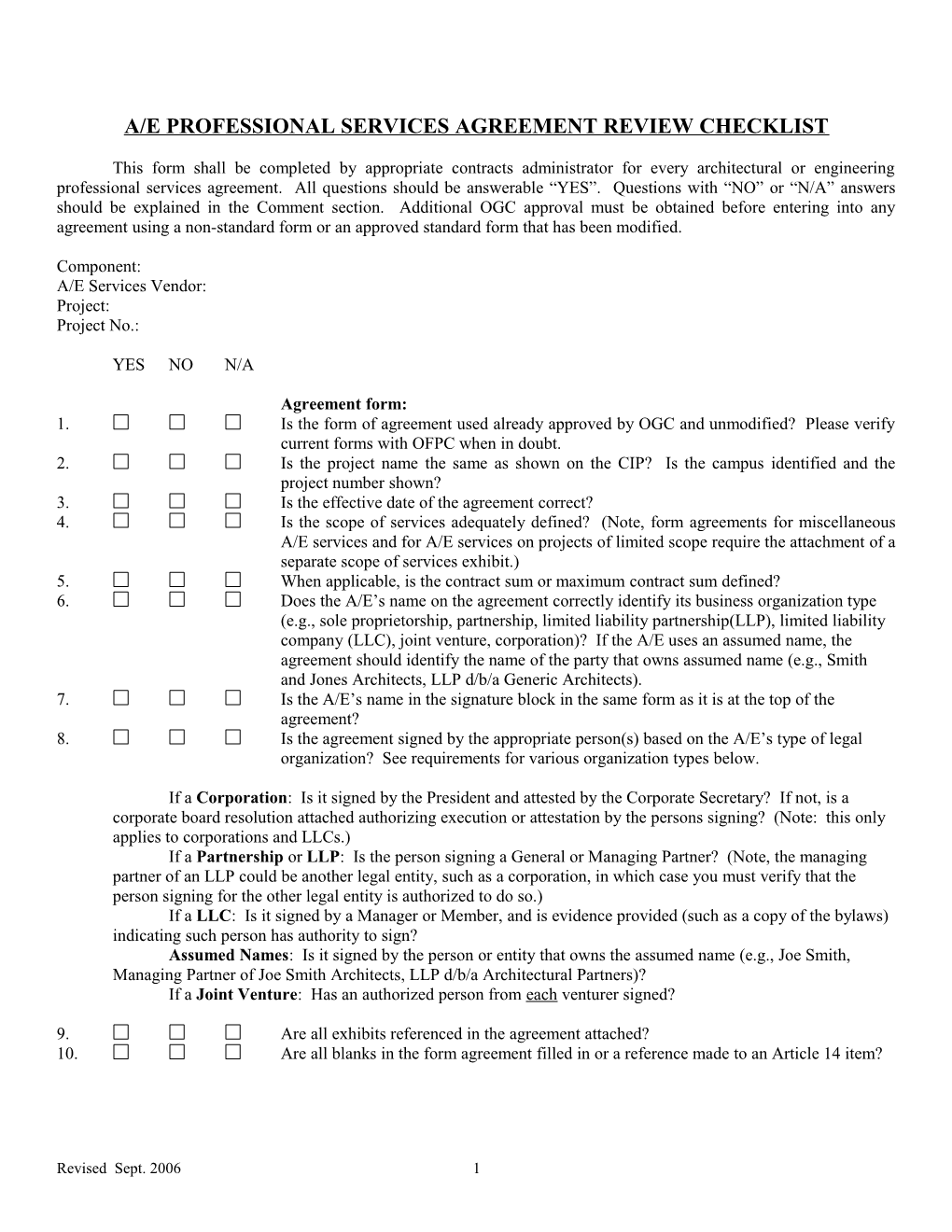 Construction Contract Review Checklist