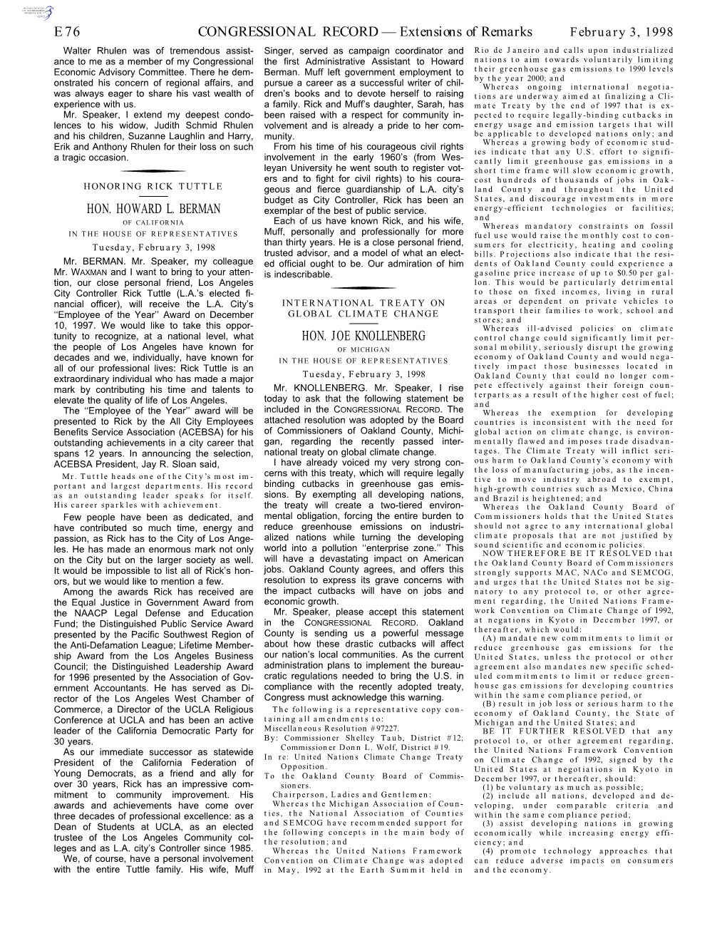 CONGRESSIONAL RECORD— Extensions of Remarks E76 HON