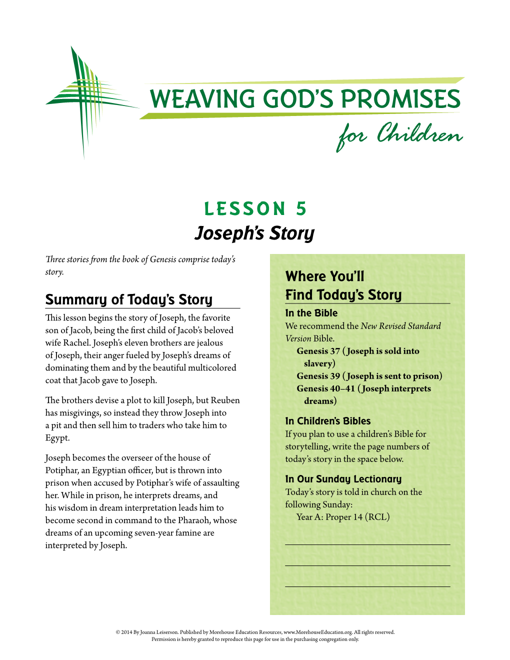 Lesson 5 Joseph's Story