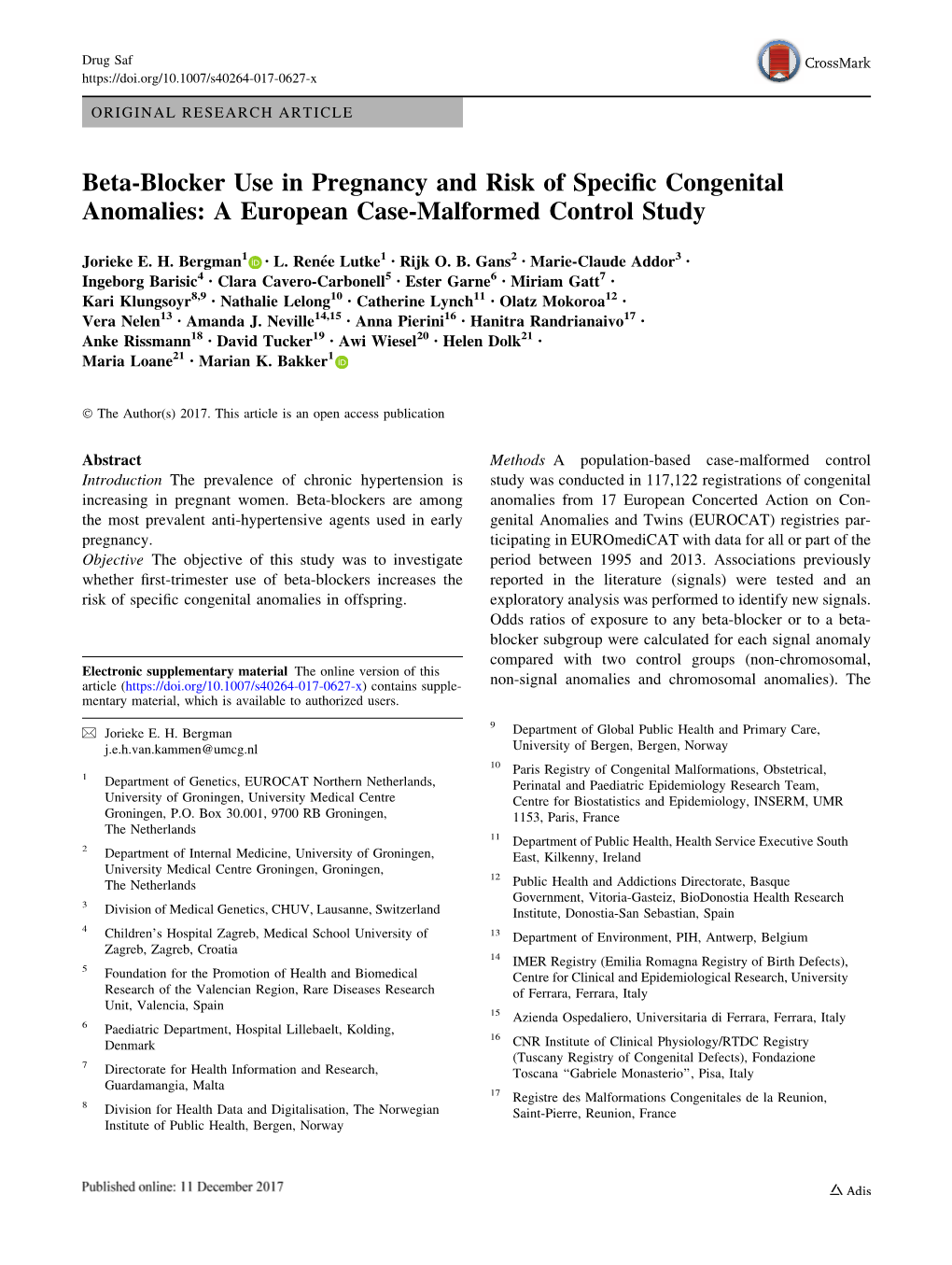 Beta-Blocker Use in Pregnancy and Risk of Specific Congenital Anomalies