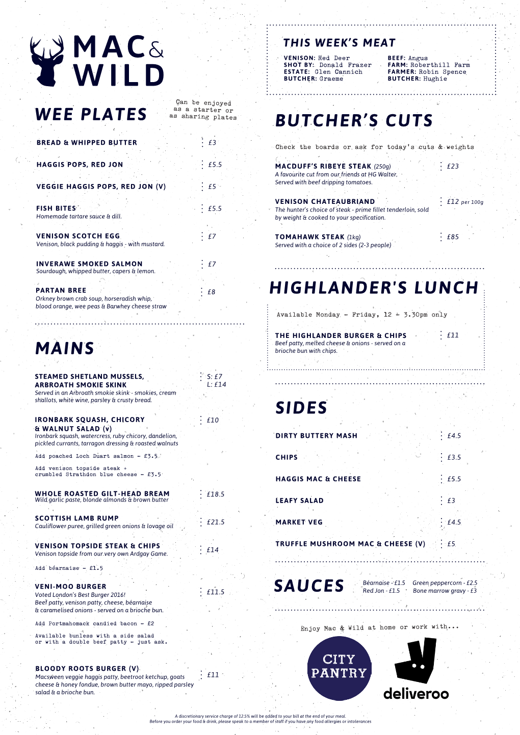 Mains Butcher's Cuts Sides Wee Plates Highlander's Lunch