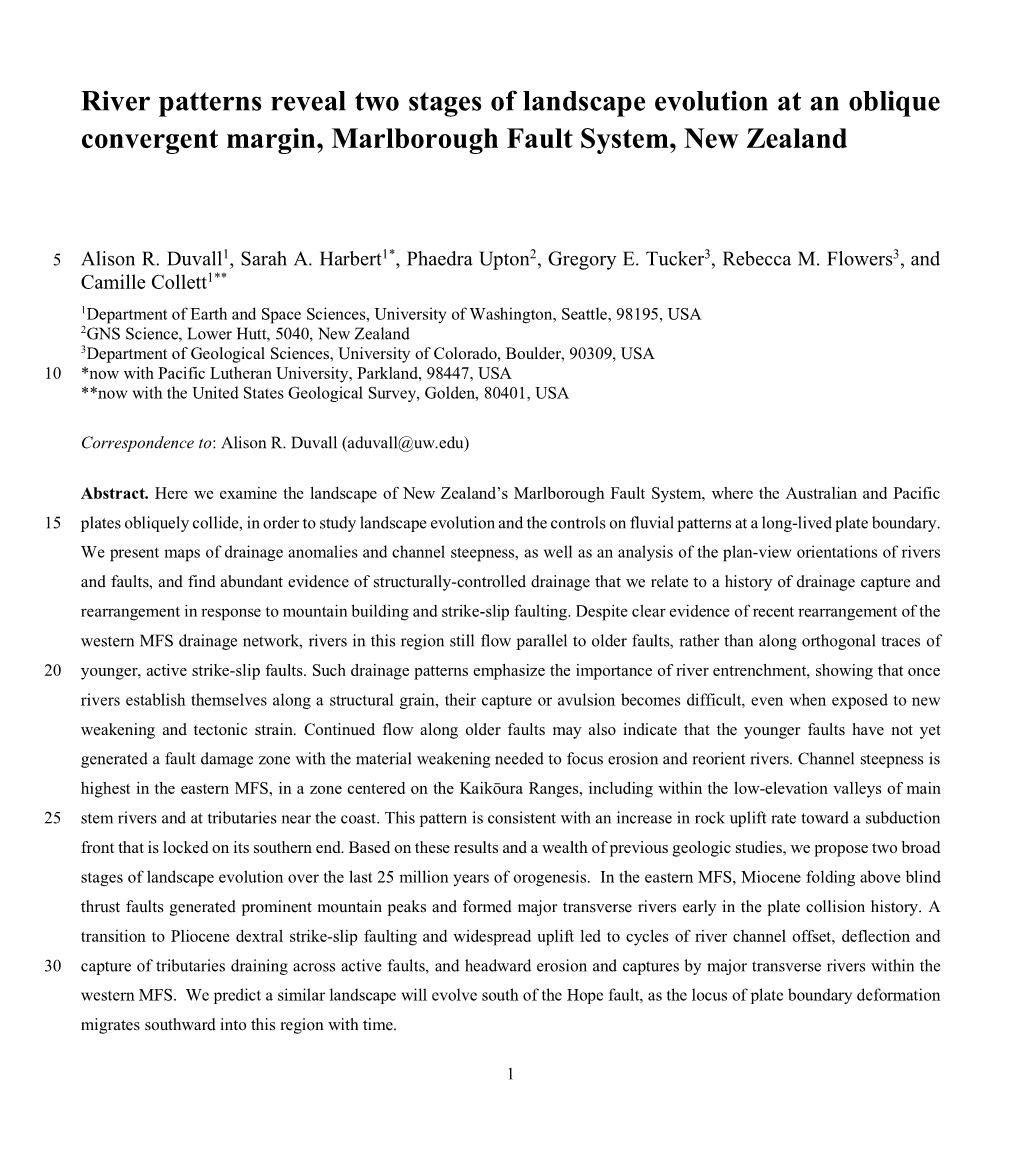River Patterns Reveal Two Stages of Landscape Evolution at an Oblique Convergent Margin, Marlborough Fault System, New Zealand