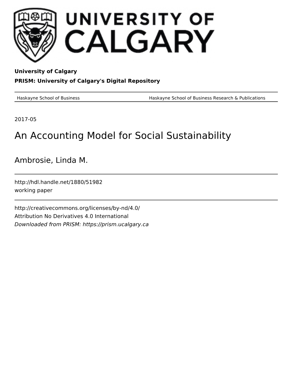 An Accounting Model for Social Sustainability the Case of the Banff