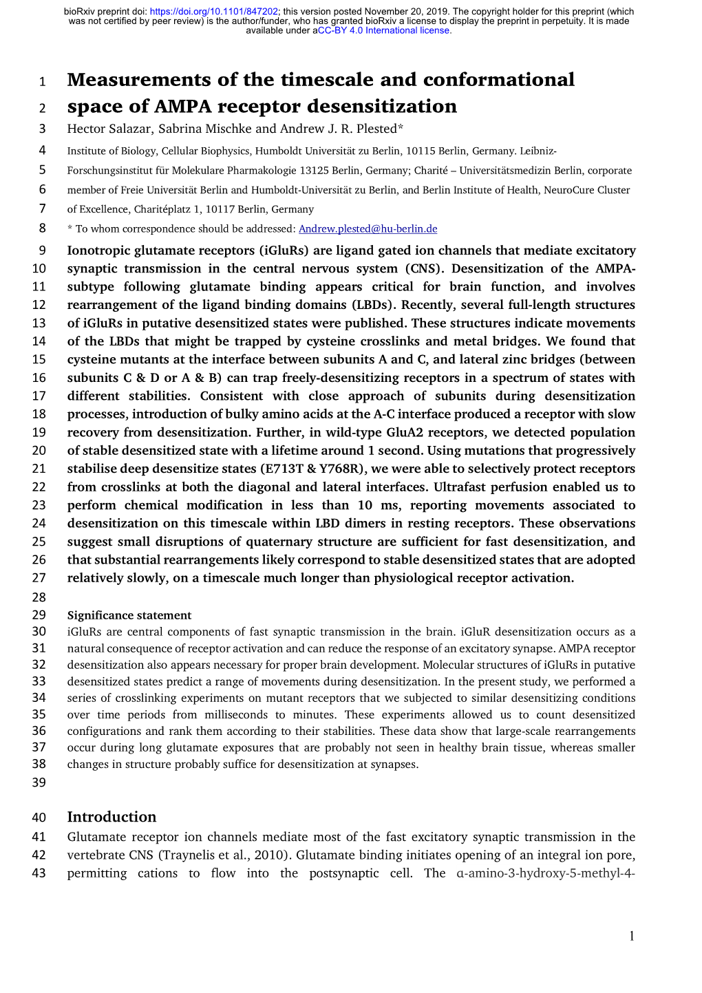 Measurements of the Timescale and Conformational Space of AMPA