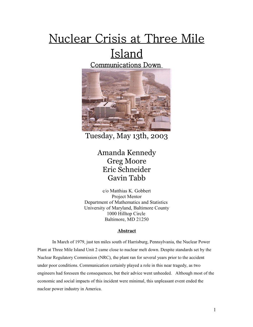 Nuclear Crisis at Three Mile Island