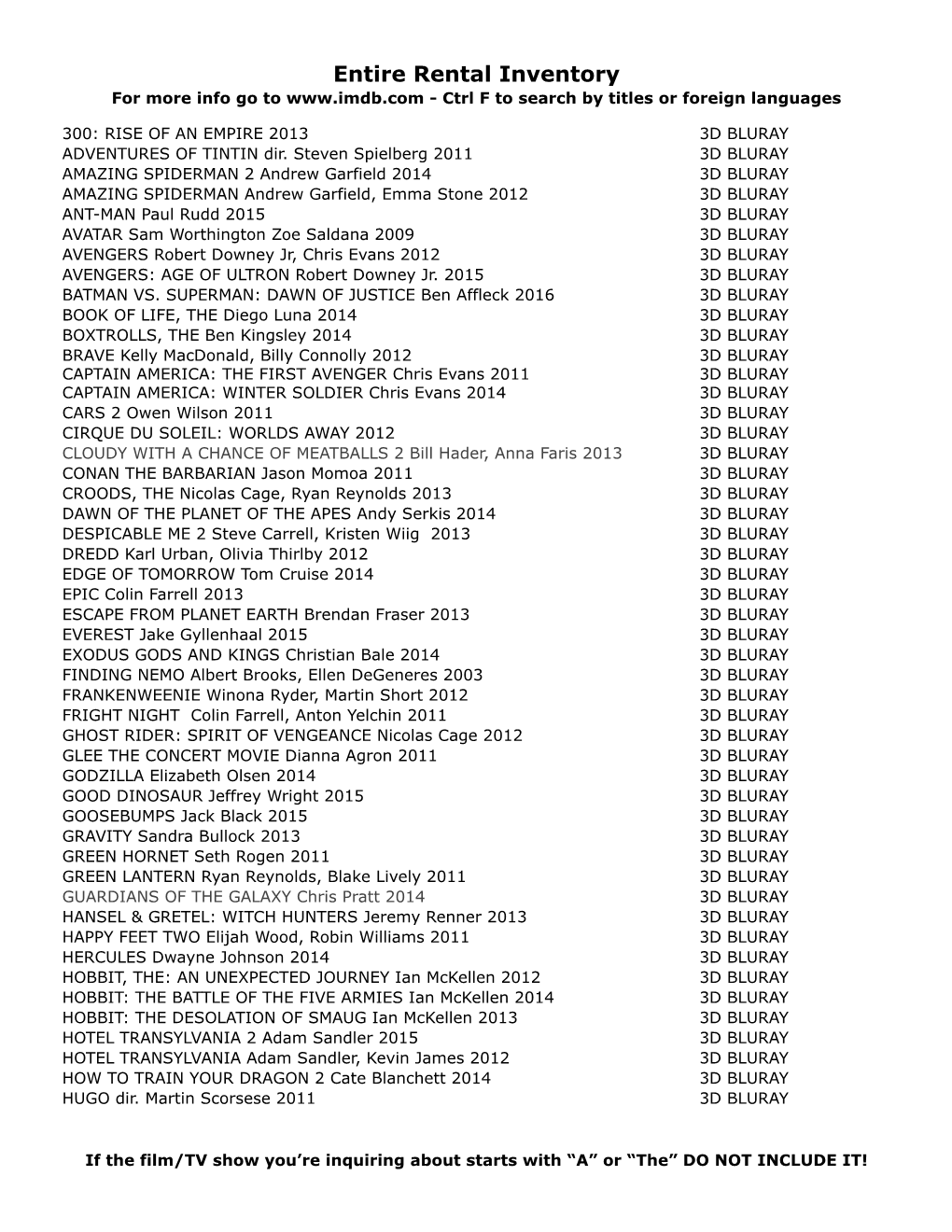 Entire Rental Inventory LATEST