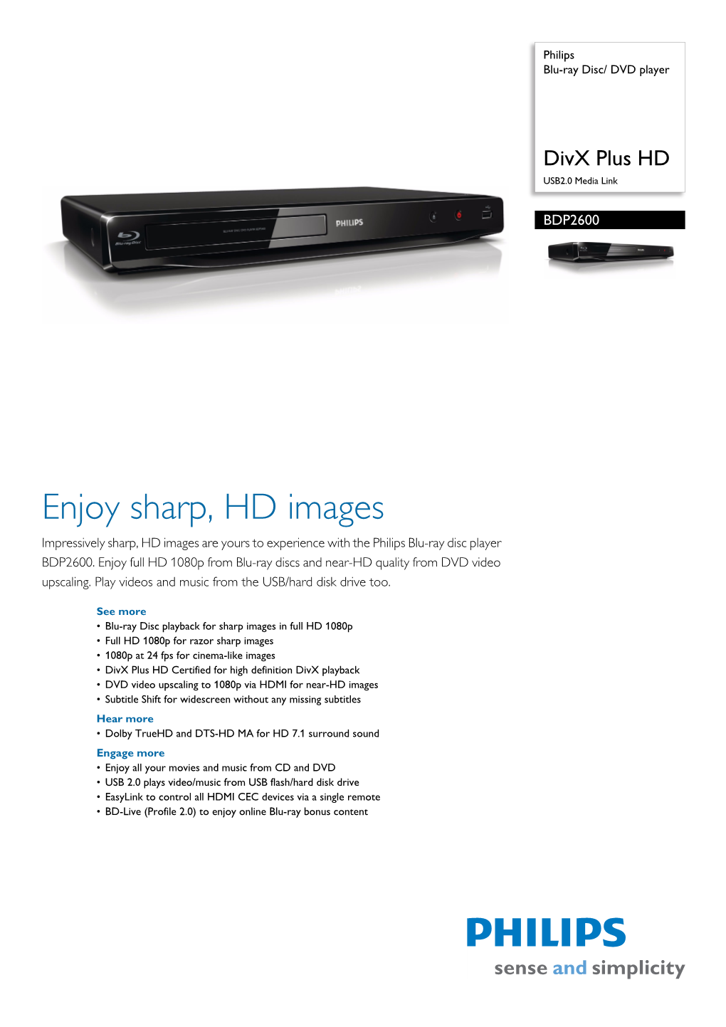 BDP2600/12 Philips Blu-Ray Disc