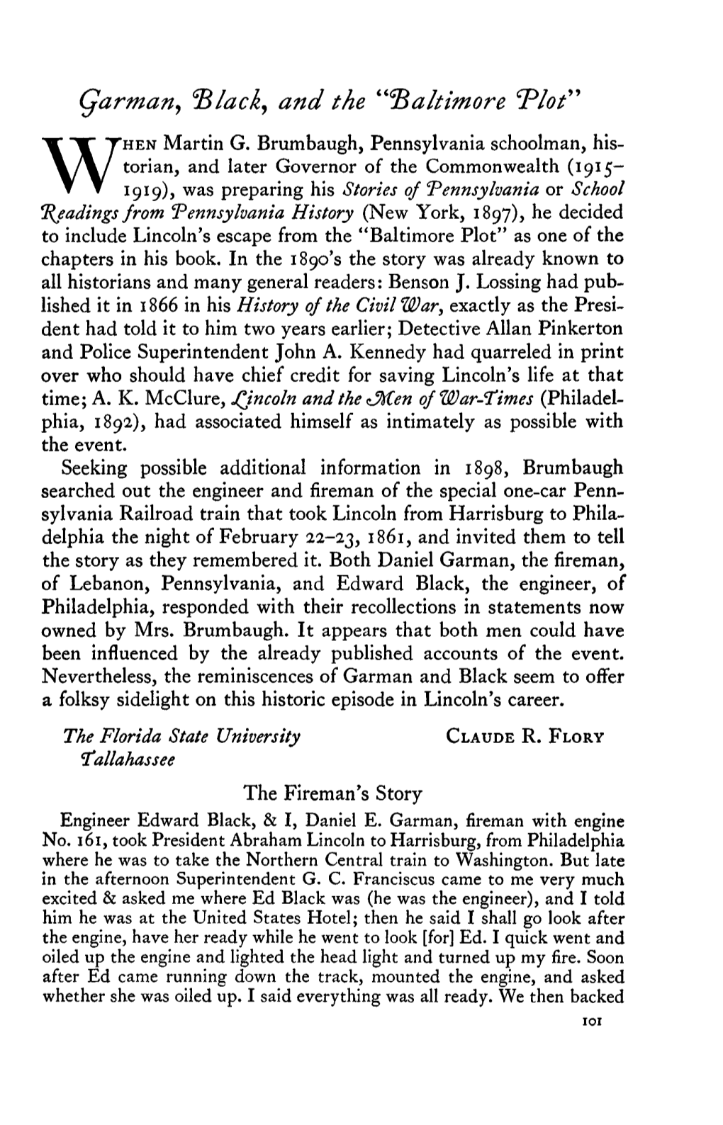 Black, and the "Baltimore Tlot" HEN Martin G