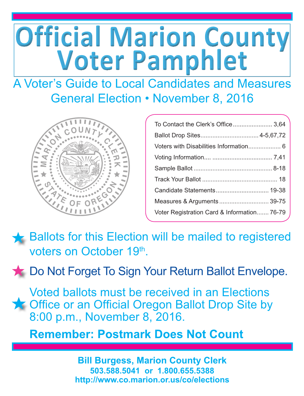 November 8, 2016 • General Election This Sample Ballot Is a Composite of All Contests and Measures Appearing on Ballots in Marion County
