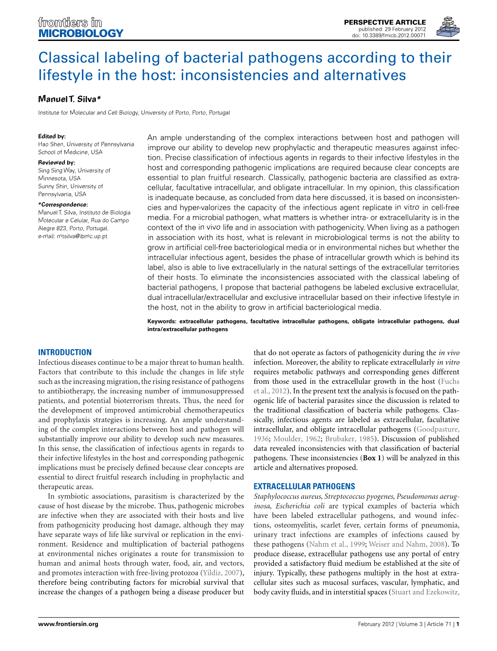 Classical Labeling of Bacterial Pathogens According to Their Lifestyle in the Host: Inconsistencies and Alternatives