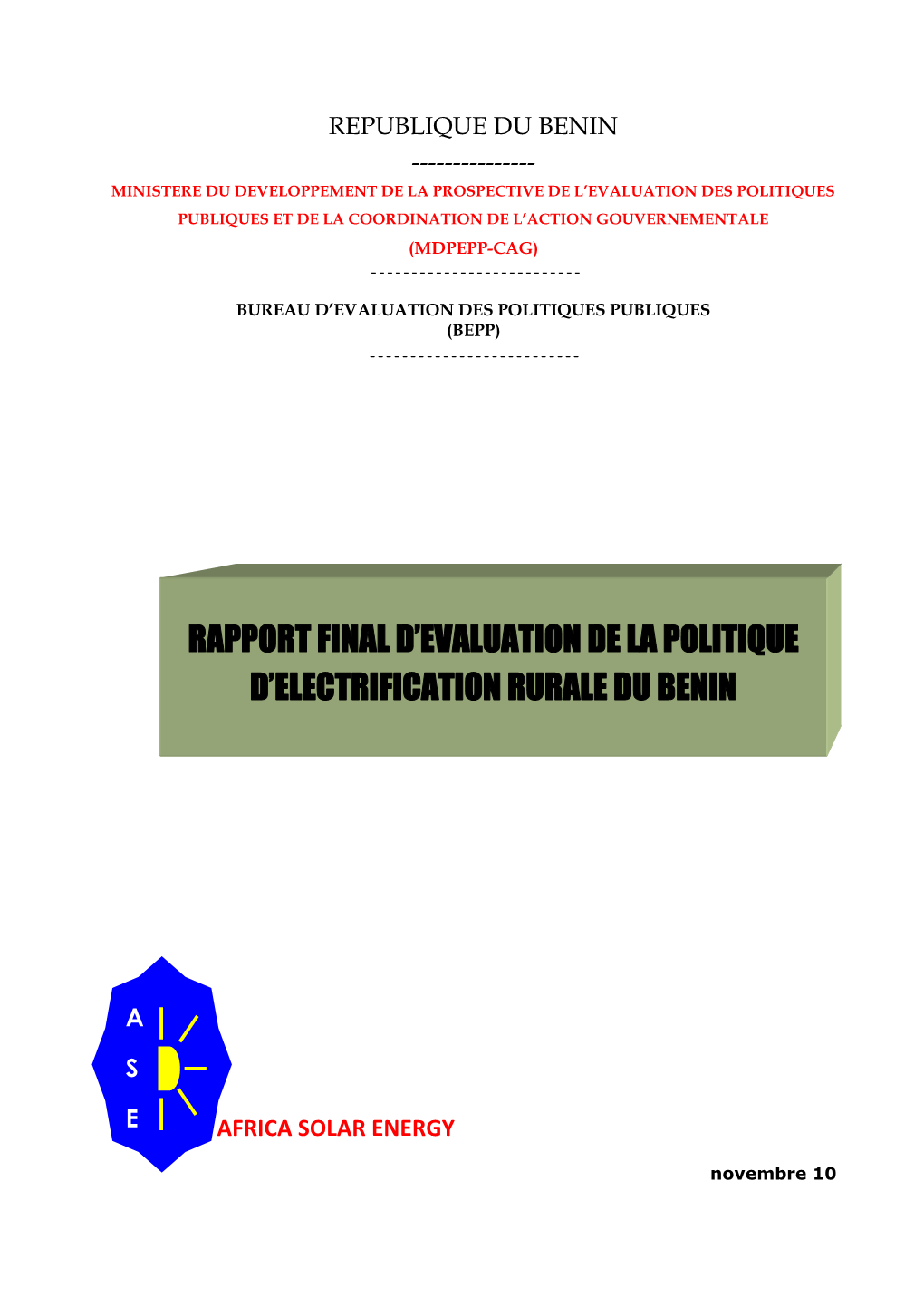 Rapport Final D'evaluation De La Politique D