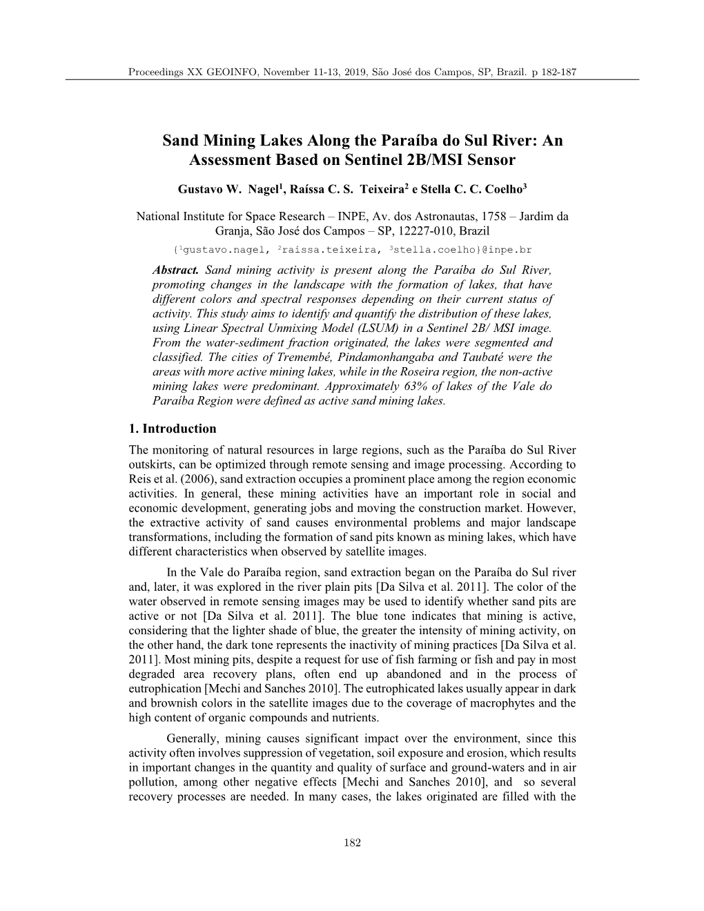 Sand Mining Lakes Along the Paraíba Do Sul River: an Assessment Based on Sentinel 2B/MSI Sensor