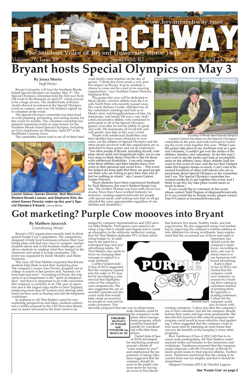 Bryant Hosts Special Olympics on May 3 by Jenna Morris Work Finally Come Together on the Day of Games