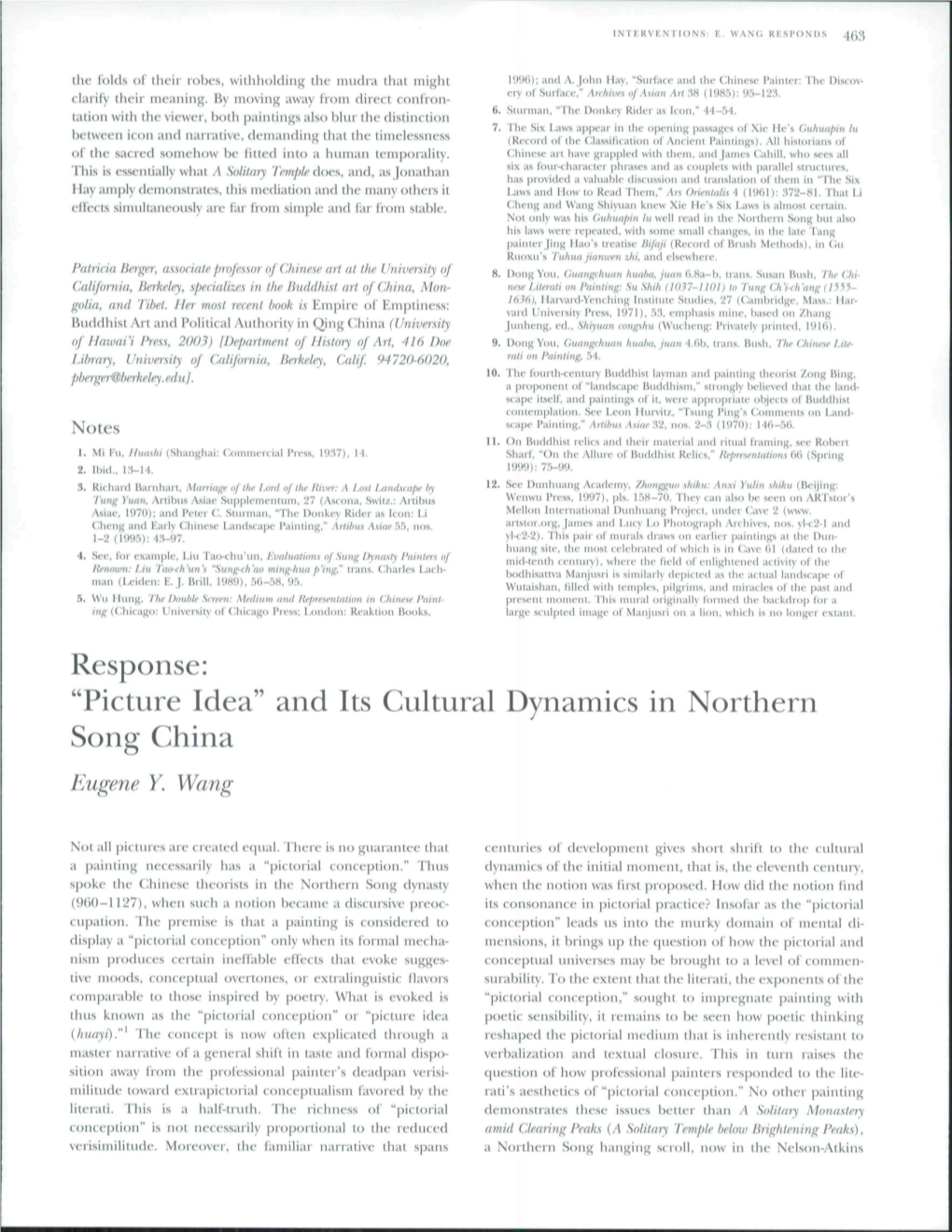 Response: "Picture Idea" and Its Cultural Dynamics in Northern Song China Eugene Y
