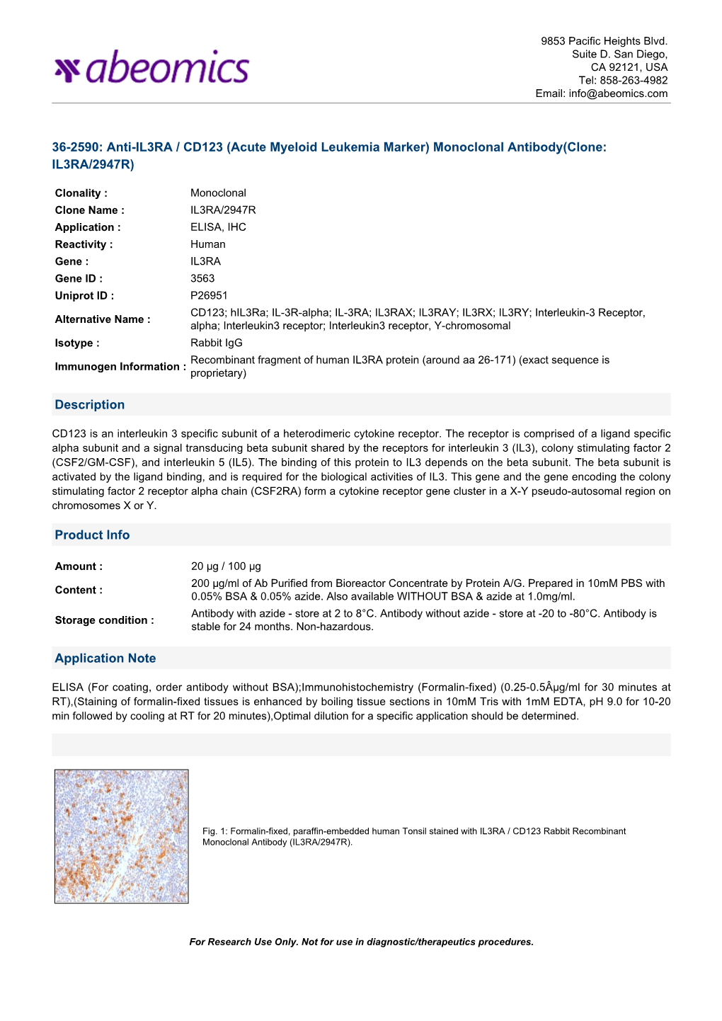 Monoclonal Antibody(Clone: IL3RA/2947R)