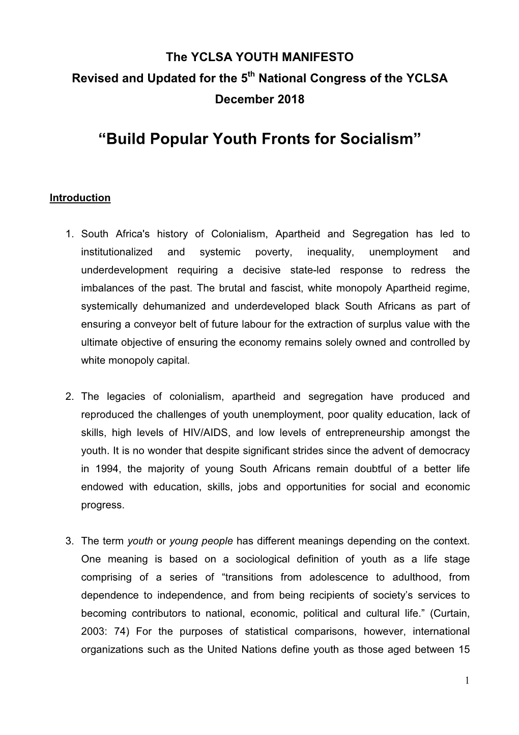 “Build Popular Youth Fronts for Socialism”