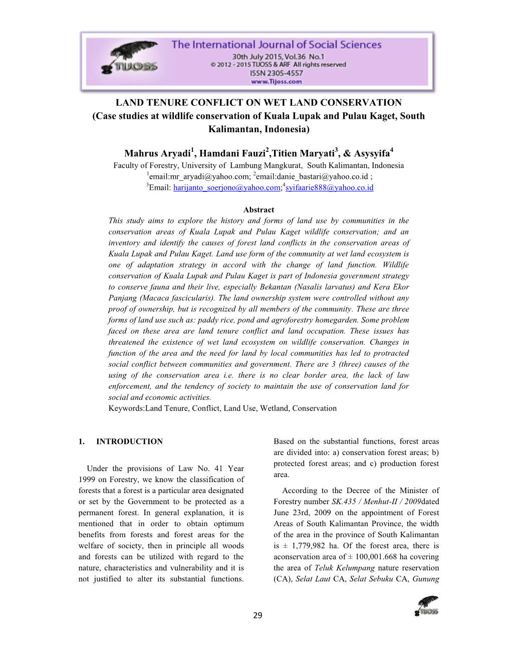 Land Tenure Conflict on Wet Land Conservation