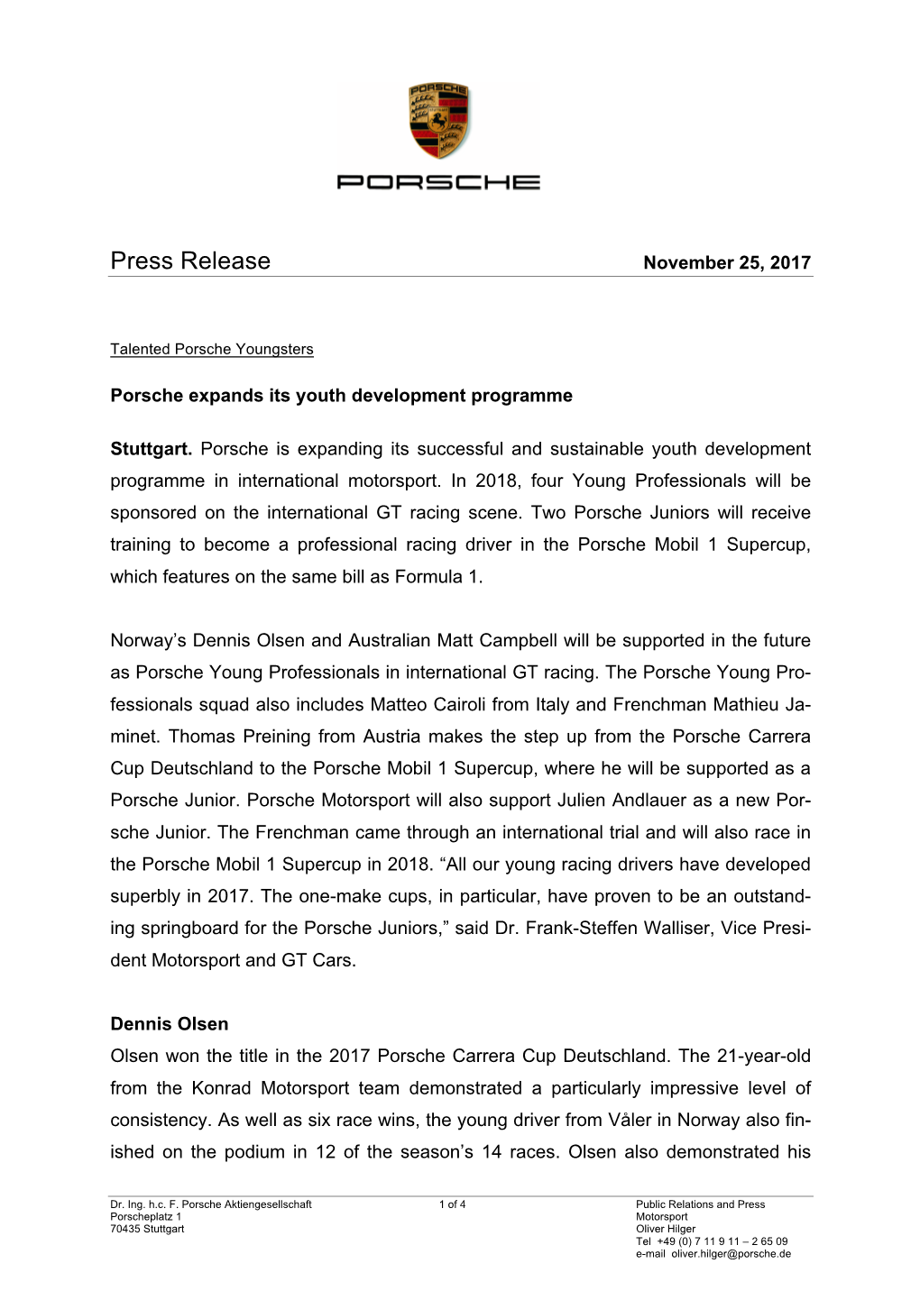 Press Release November 25, 2017