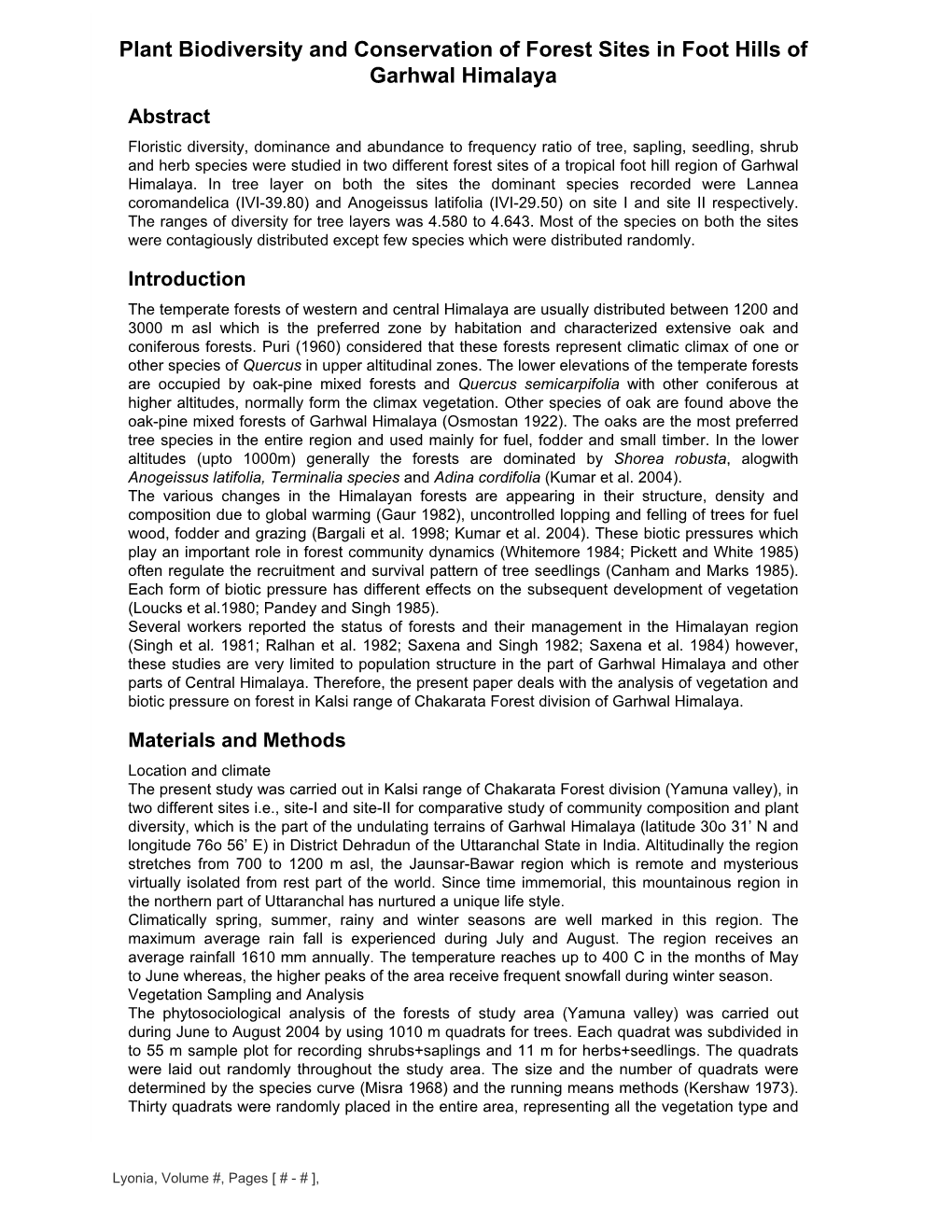 Plant Biodiversity and Conservation of Forest Sites in Foot Hills Of