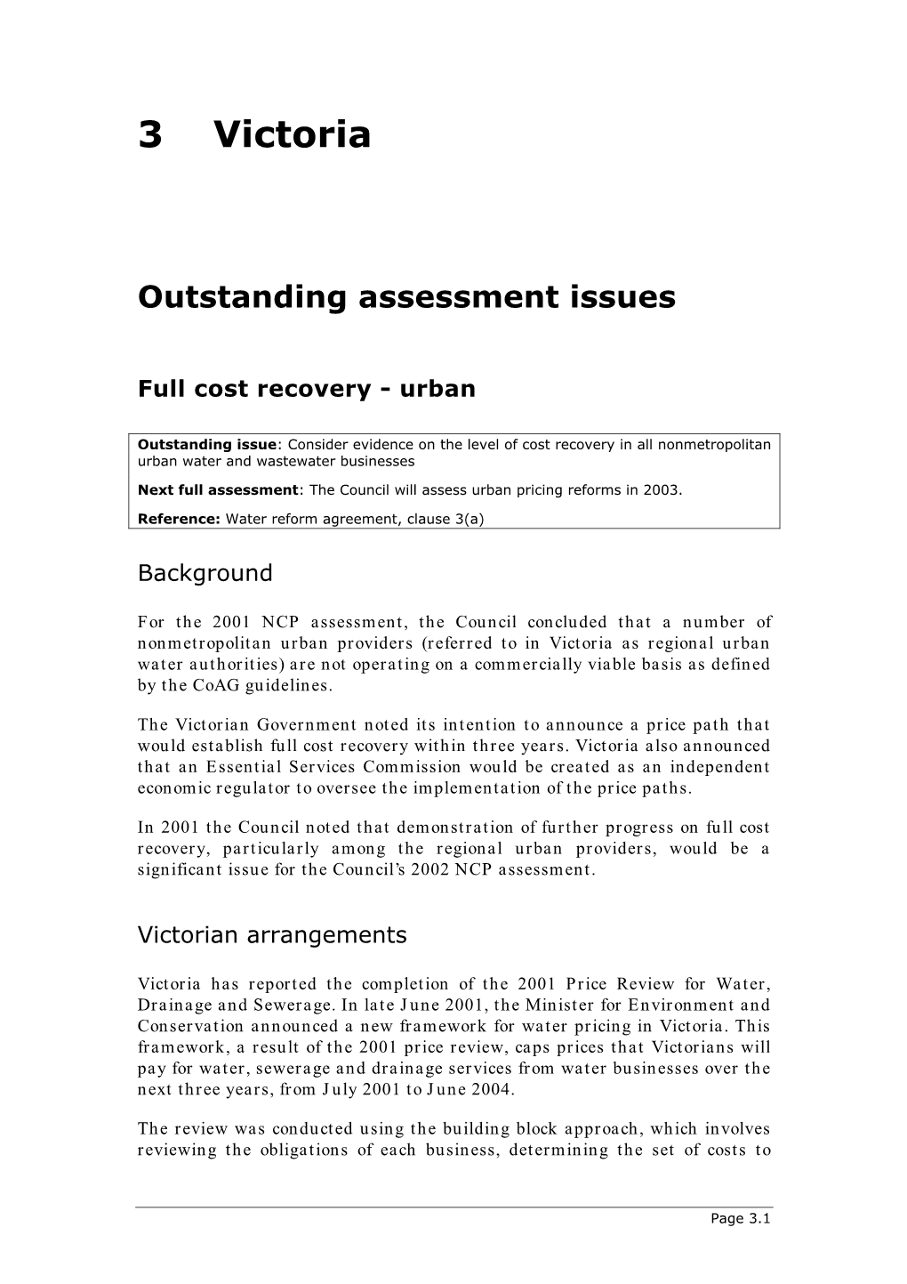 Chapter 3 Victoria, Assessment of Governments' Progress in Implementing the National Competition Policy and Related Reforms