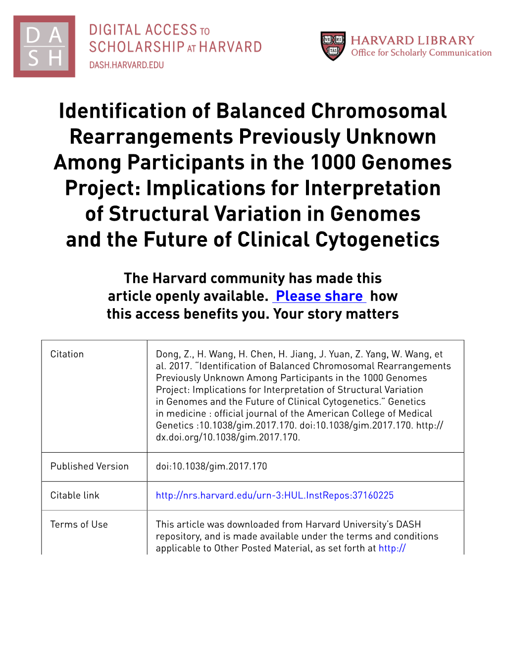 Identification of Balanced Chromosomal