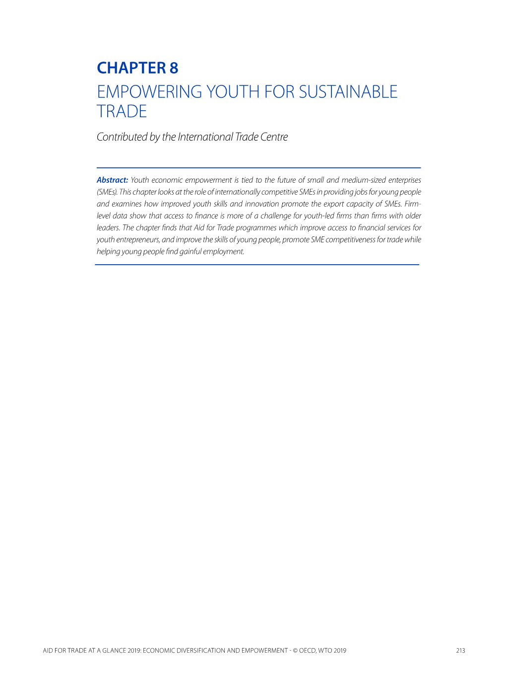 CHAPTER 8 EMPOWERING YOUTH for SUSTAINABLE TRADE Contributed by the International Trade Centre