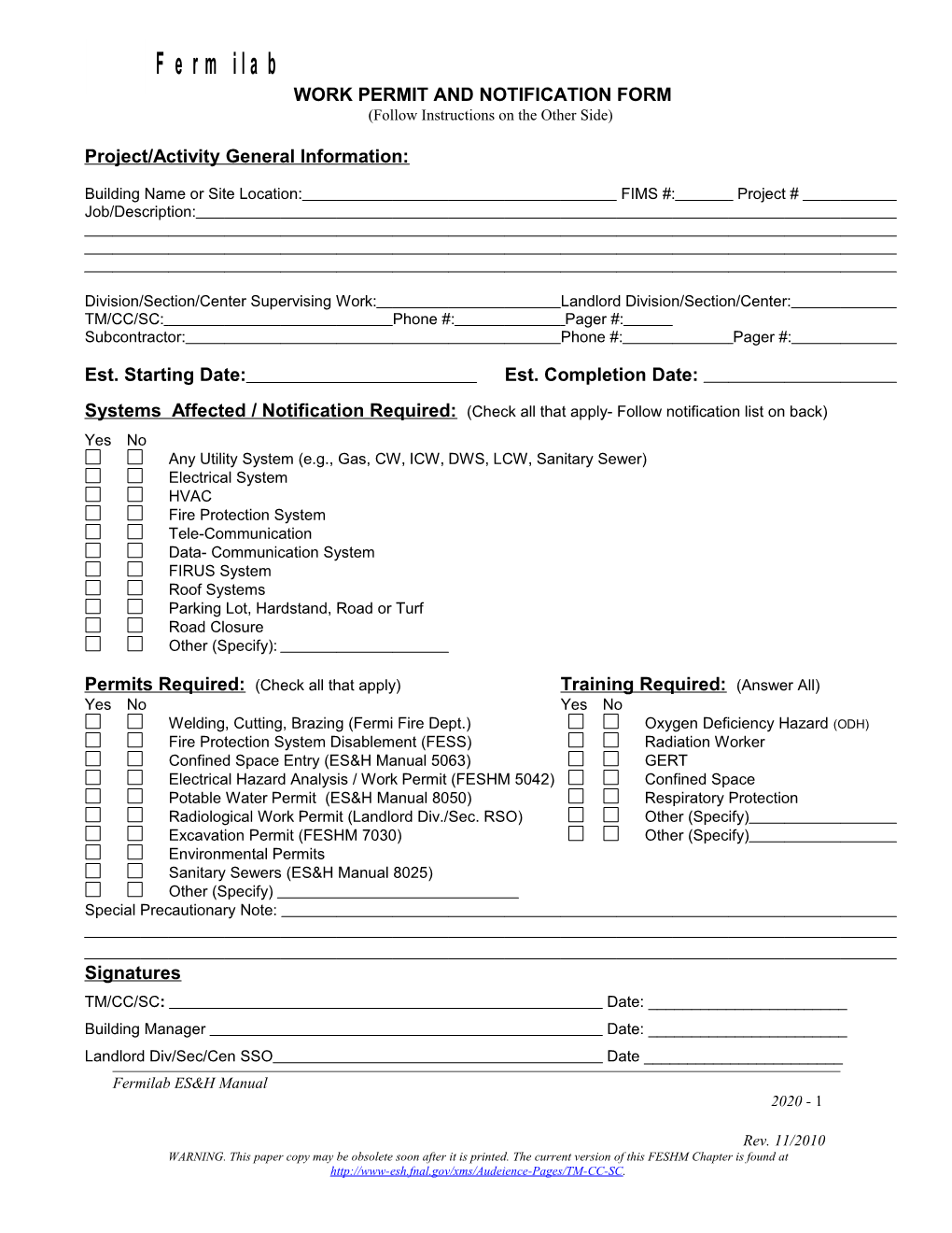 Work Permit Form