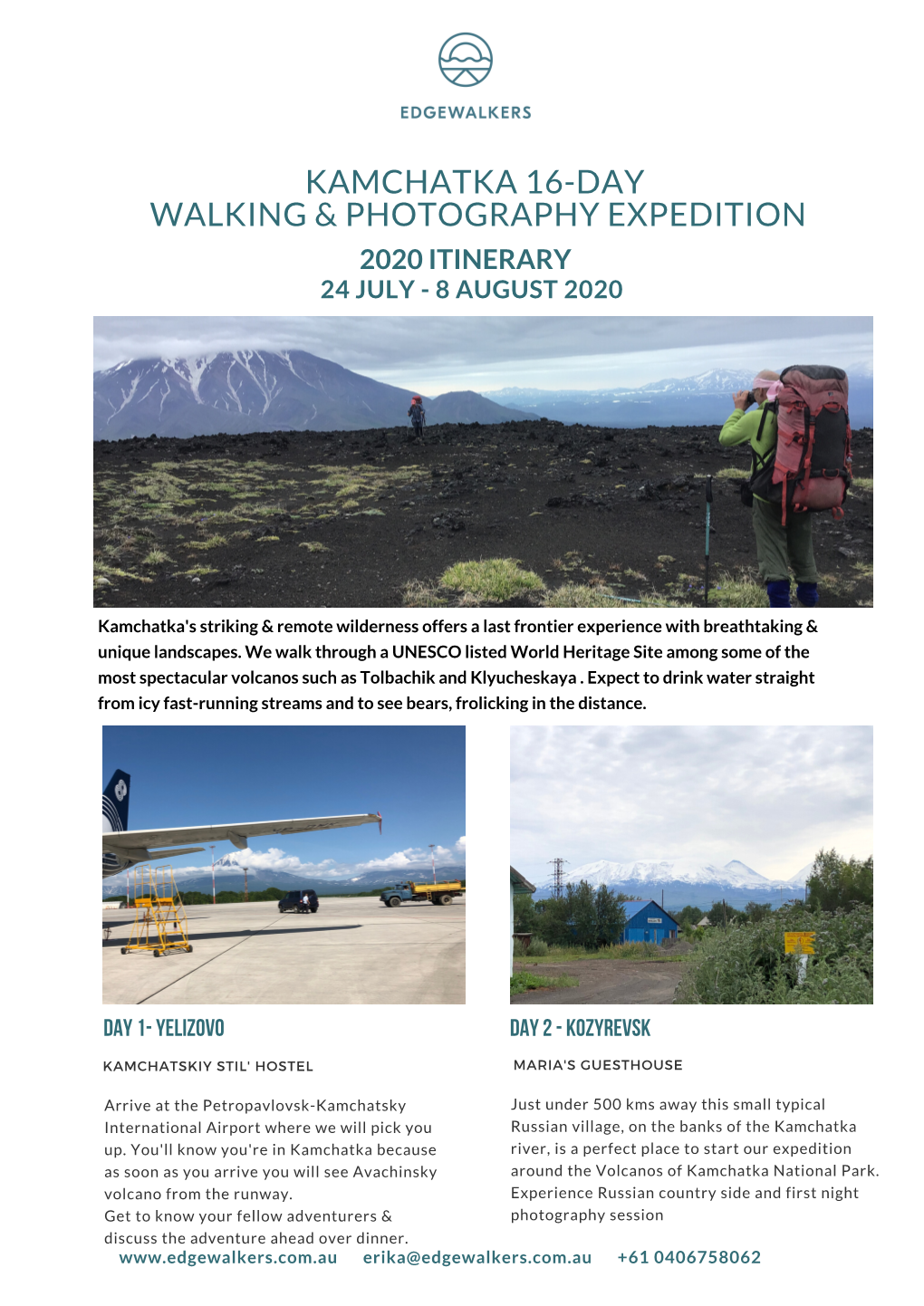 Kamchatka 16-Day Walking & Photography Expedition 2020 Itinerary 24 July - 8 August 2020