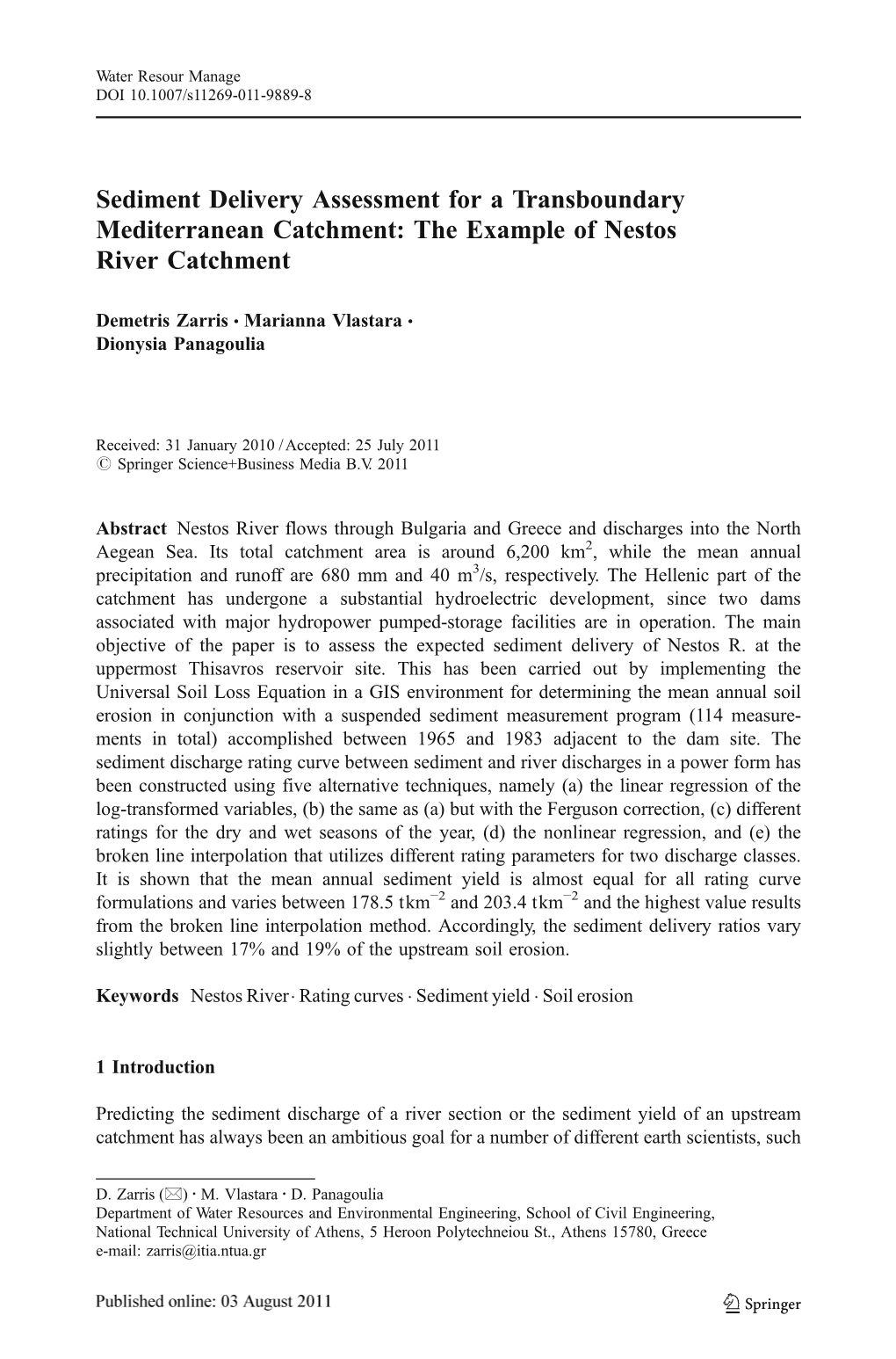 The Example of Nestos River Catchment