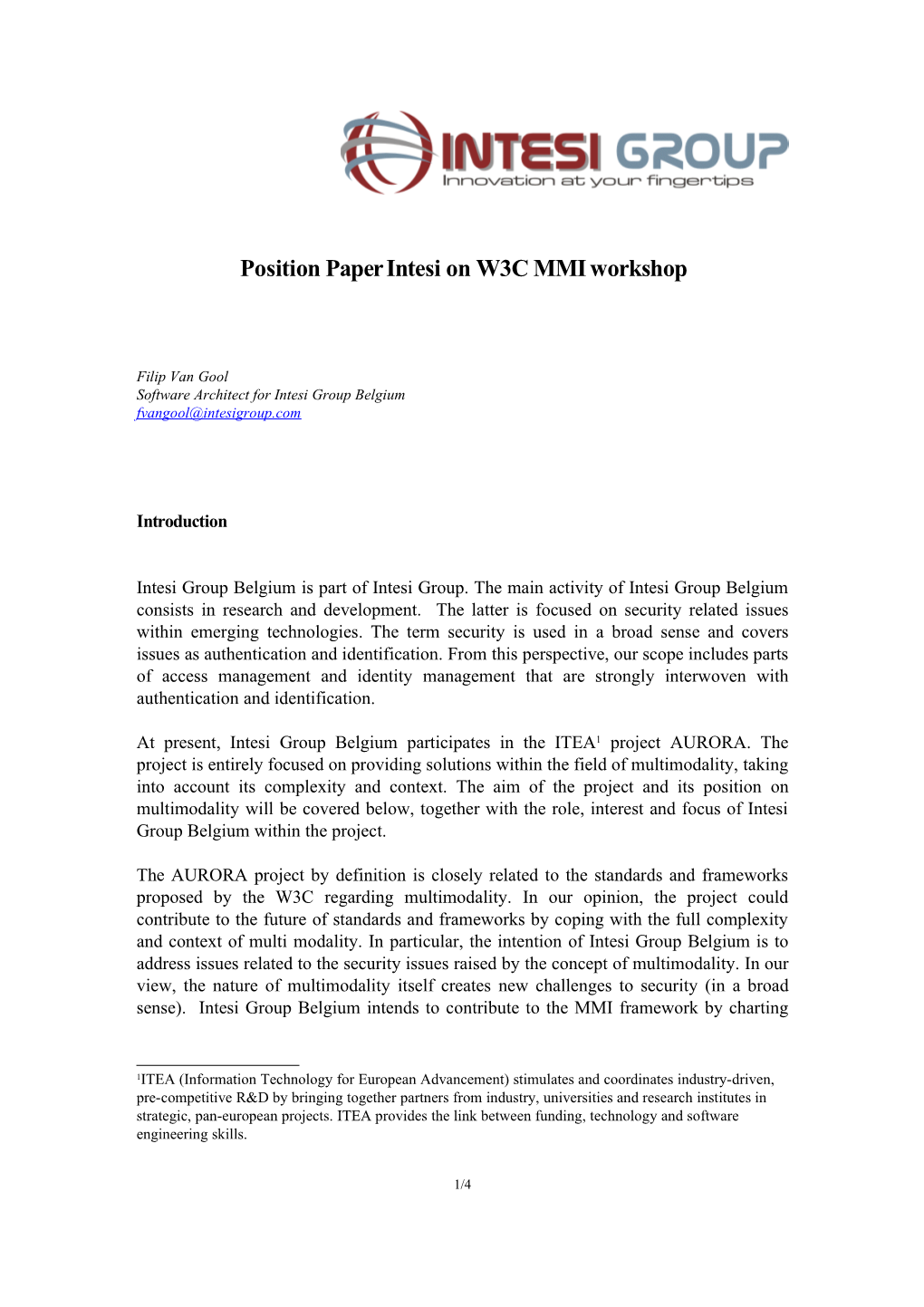 Position Paper Intesi on W3C MMI Workshop