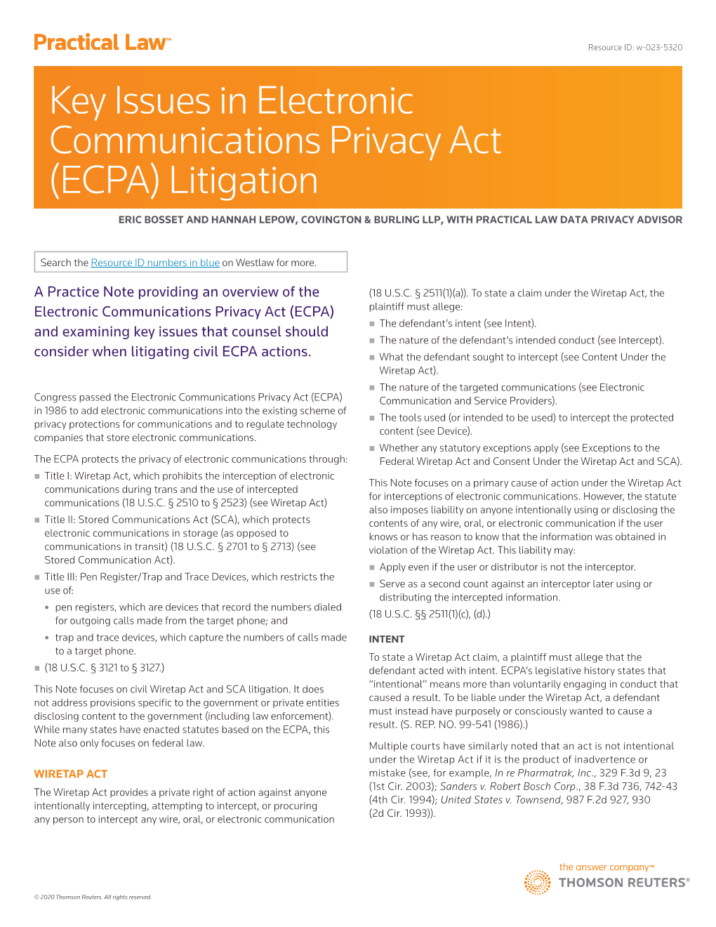 Key Issues in Electronic Communications Privacy Act (ECPA) Litigation
