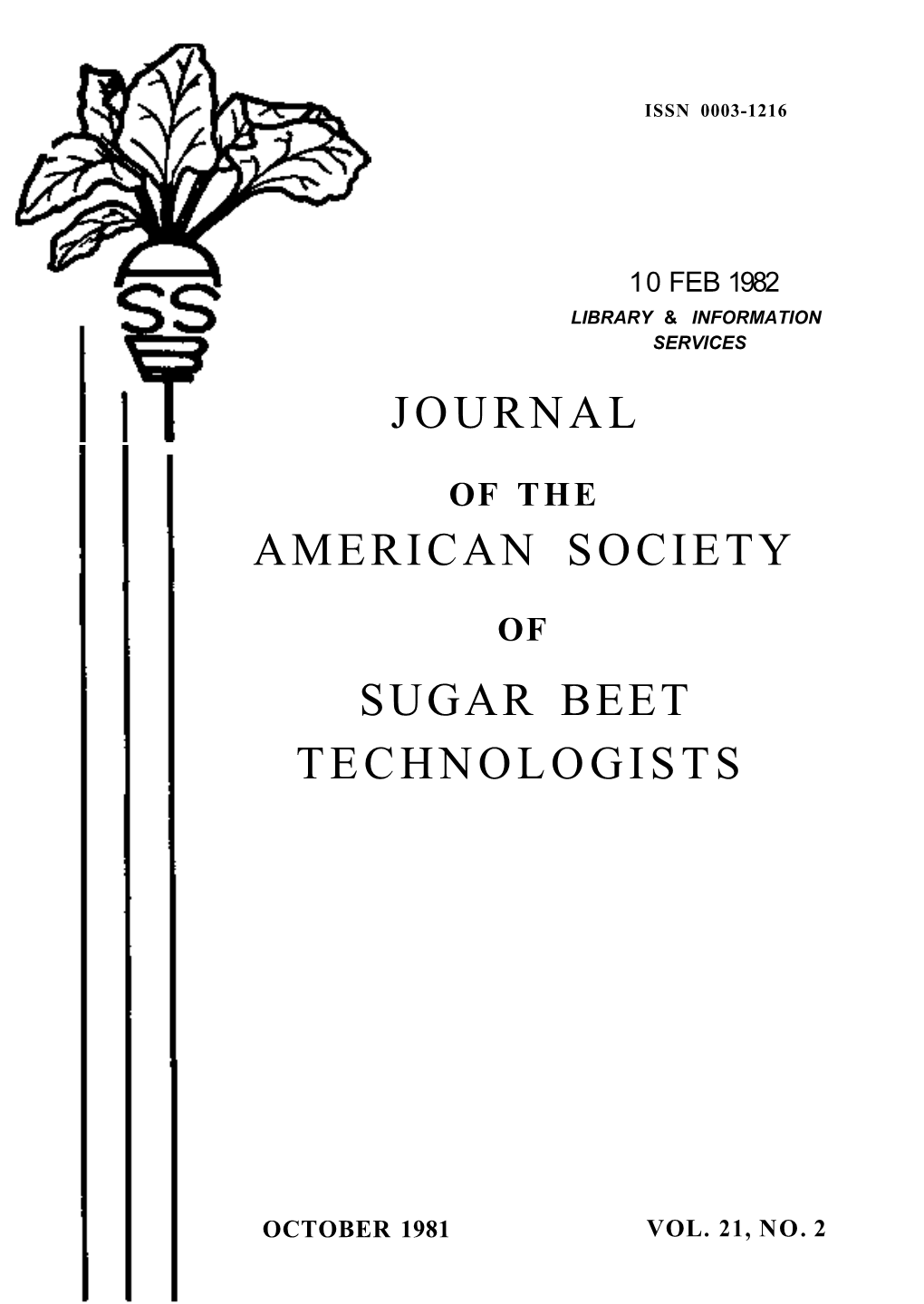 Journal American Society Sugar Beet Technologists