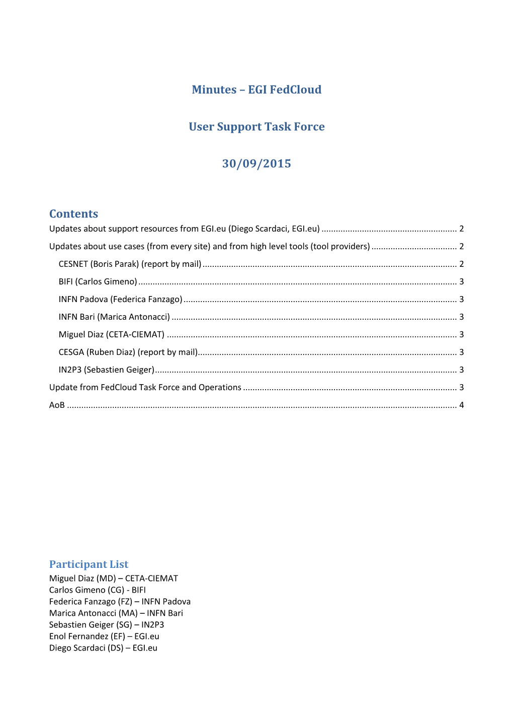 EGI Fedcloud User Support Task Force 30/09/2015