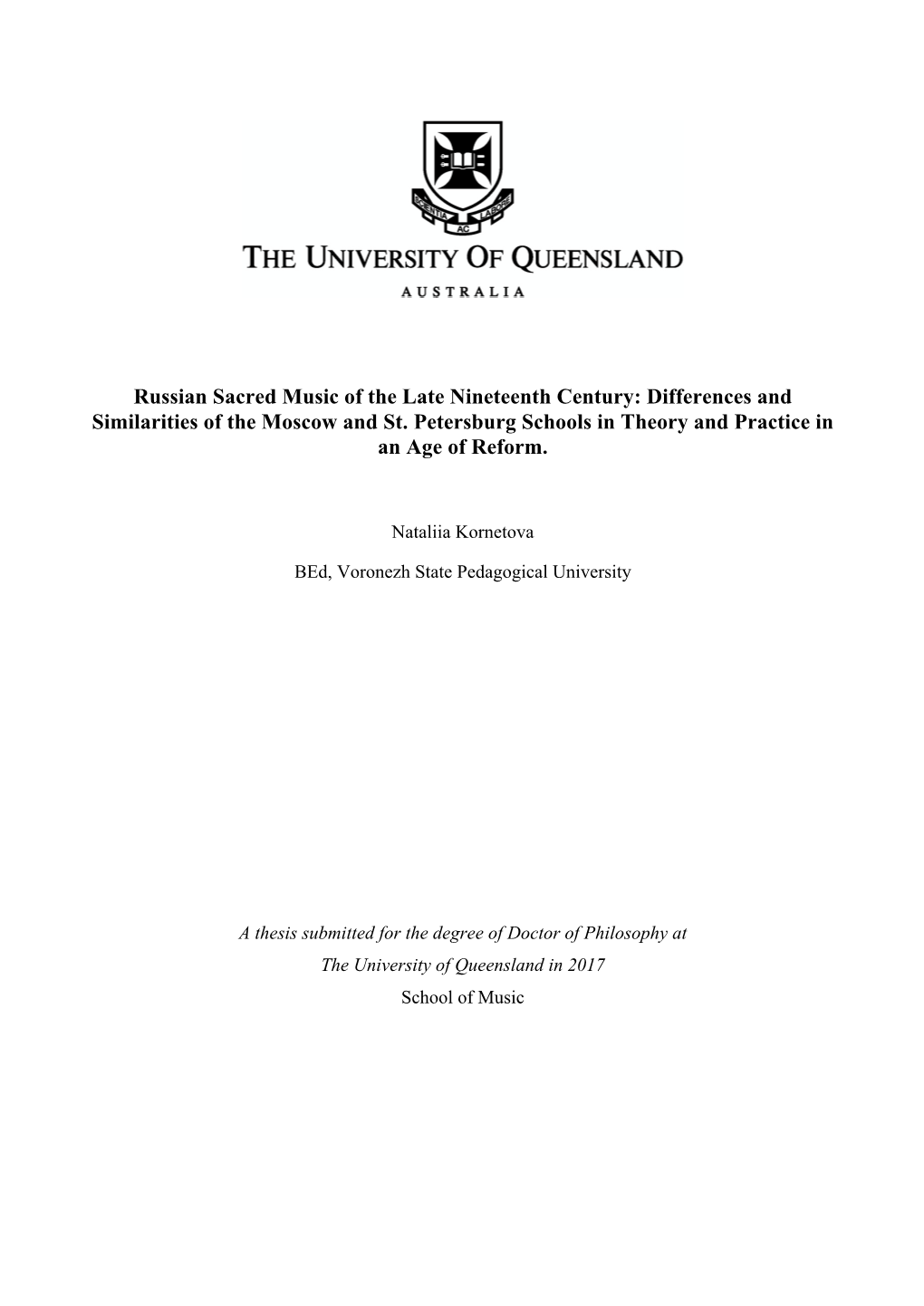 Russian Sacred Music of the Late Nineteenth Century: Differences and Similarities of the Moscow and St