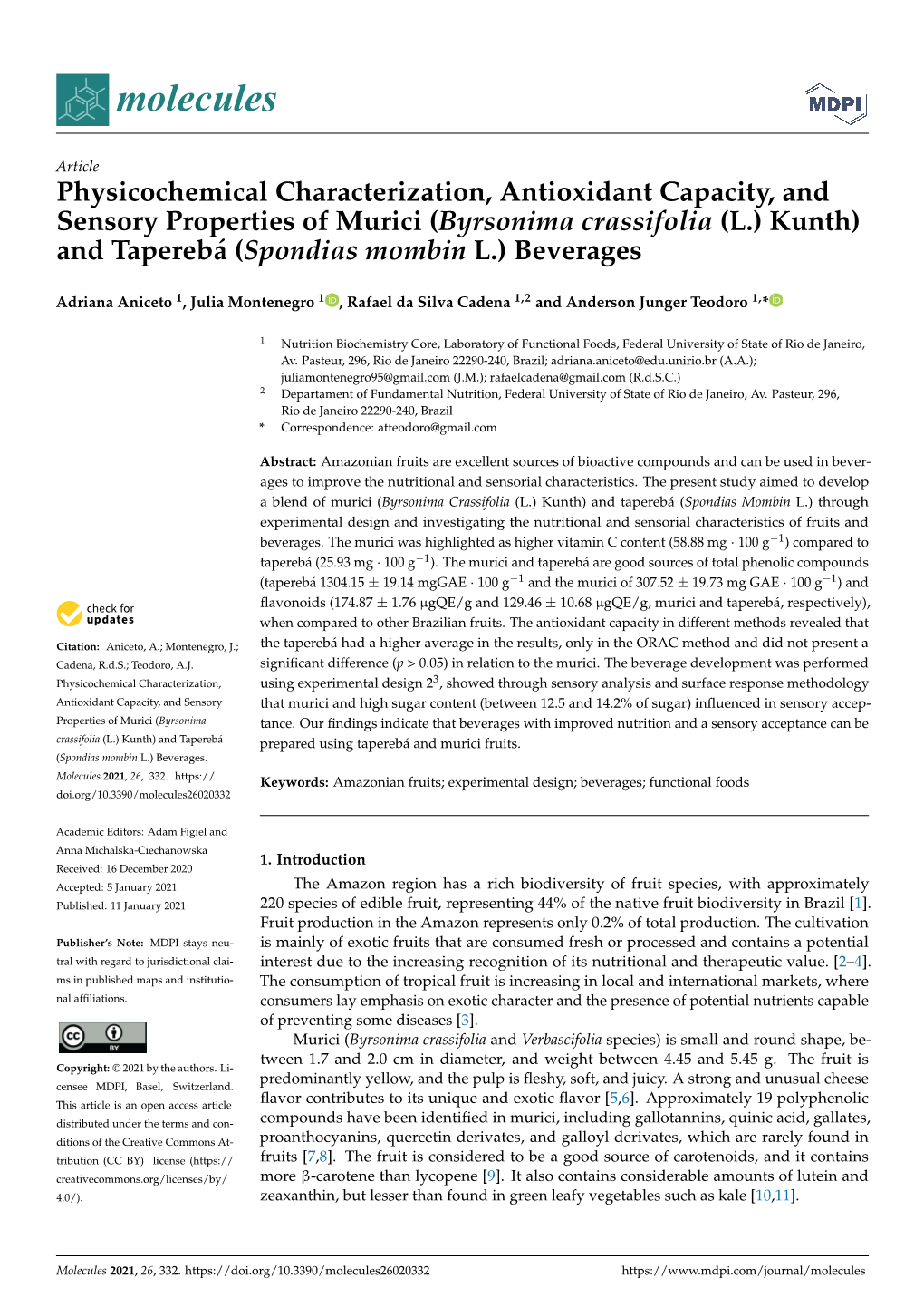 Physicochemical Characterization, Antioxidant Capacity, And